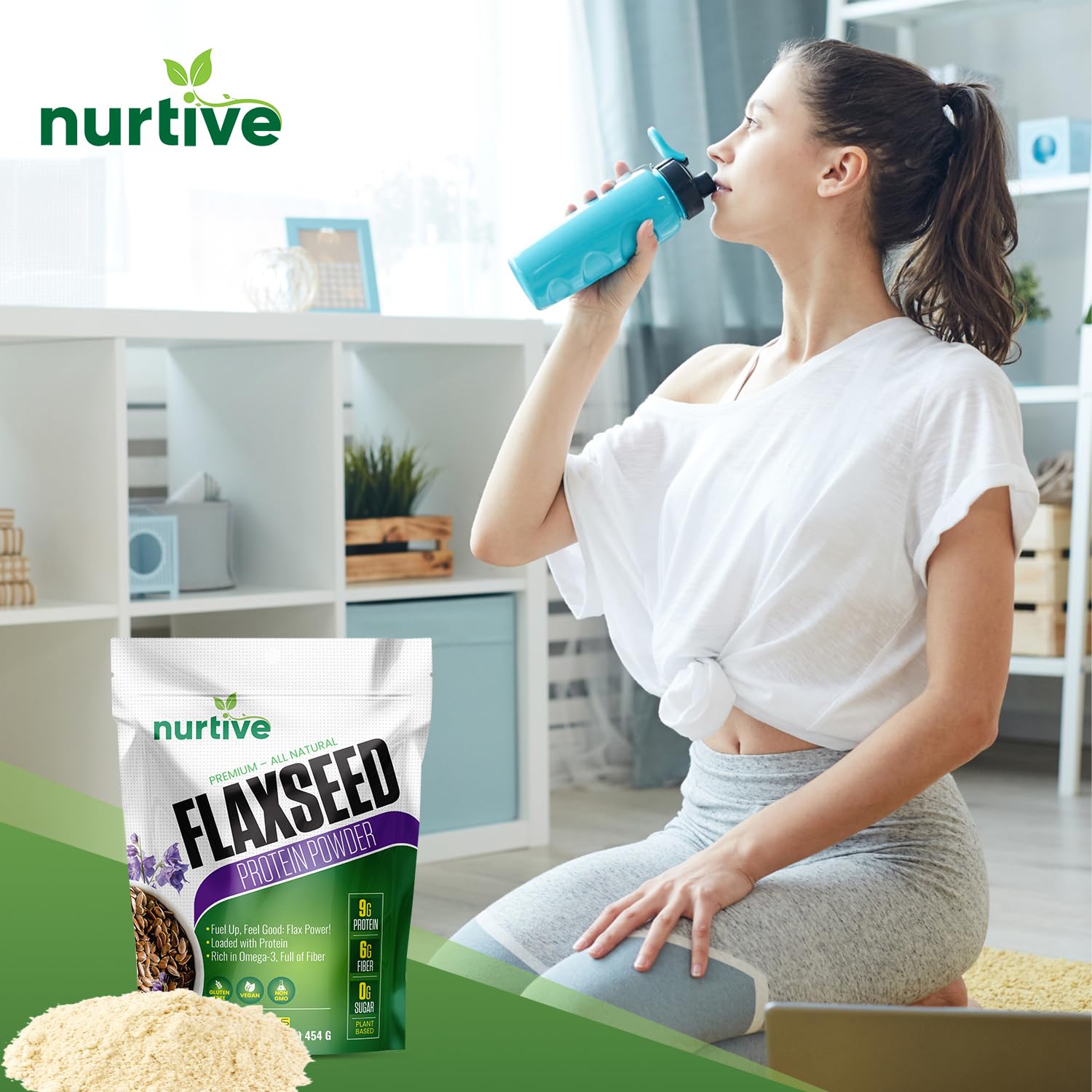 NURTIVE Poudre Protéine Lin — sans gluten pour régimes sensibles.