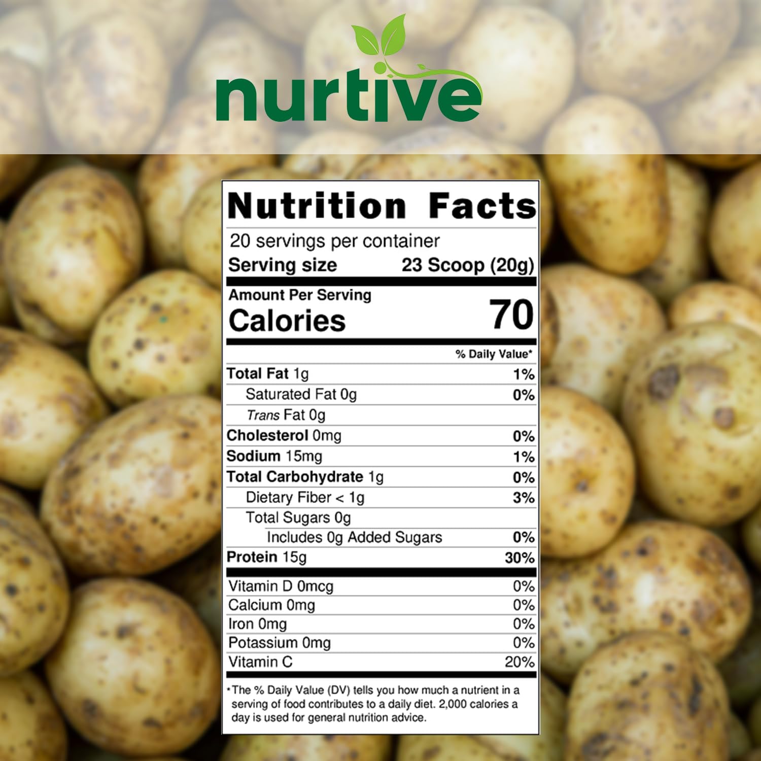 NURTIVE Protéine Pomme-de-Terre, peptides hydrolysés favorisant absorption potentielle.