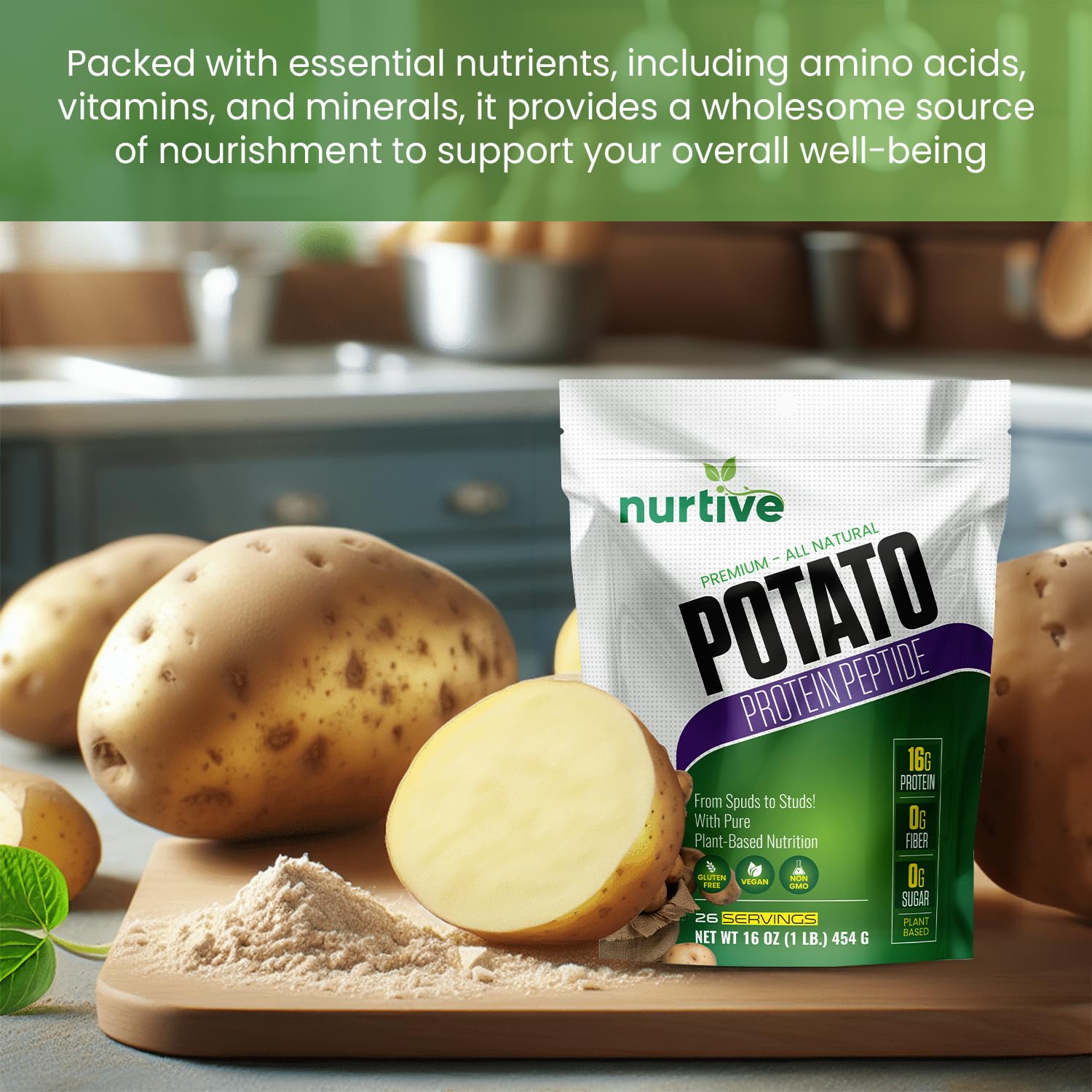 NURTIVE Protéine Pomme-de-Terre, acides aminés essentiels pour une nutrition végétale complète.