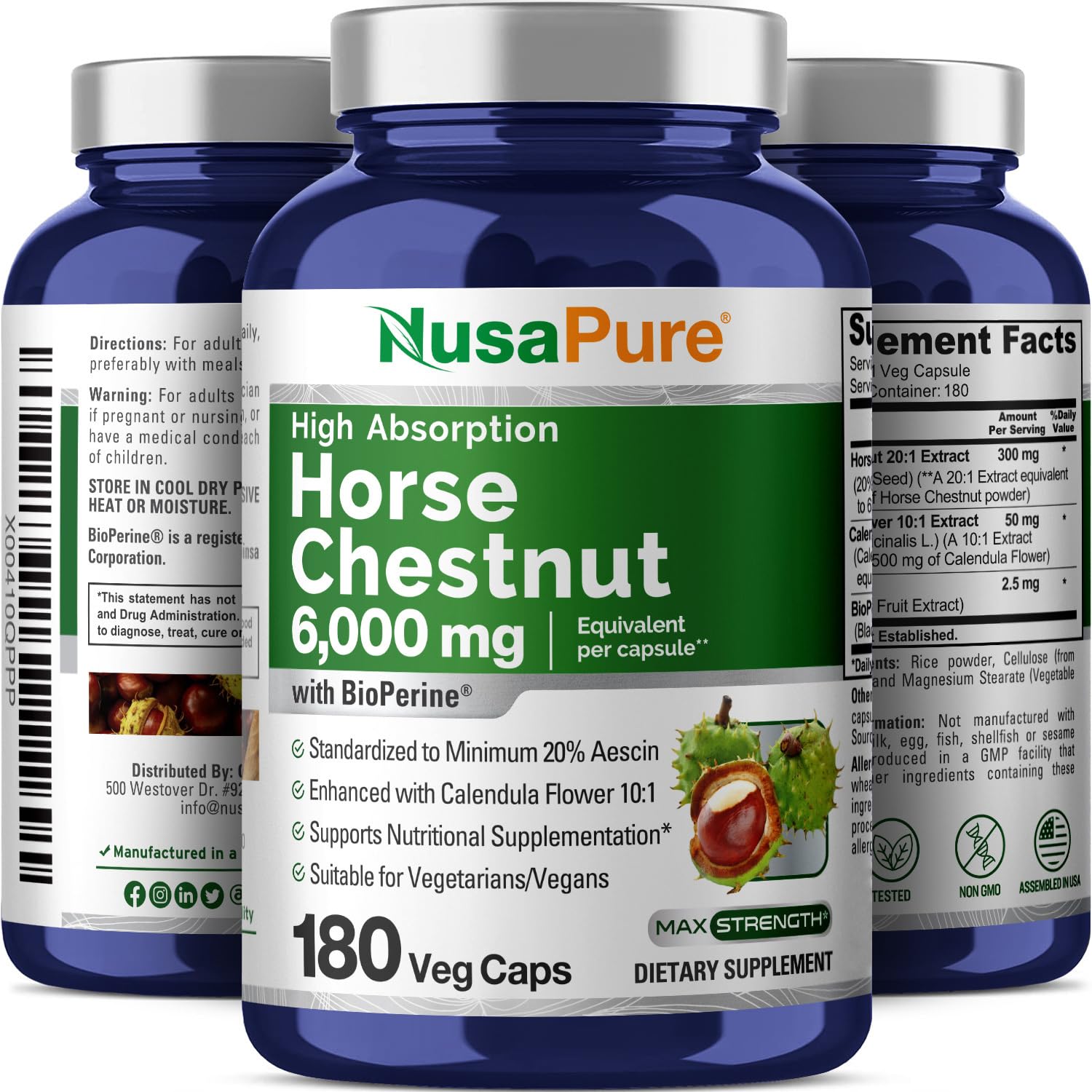 Flacon NusaPure 180 gélules, disponible pour une longue période.