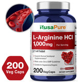 Boîte NusaPure L-Arginine 200 capsules pour un approvisionnement durable