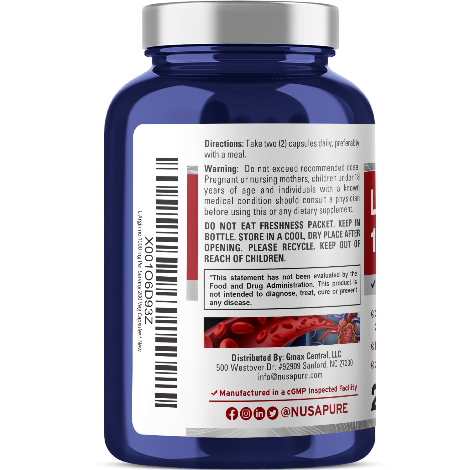 Étiquette NusaPure L-Arginine, sans OGM et traçabilité
