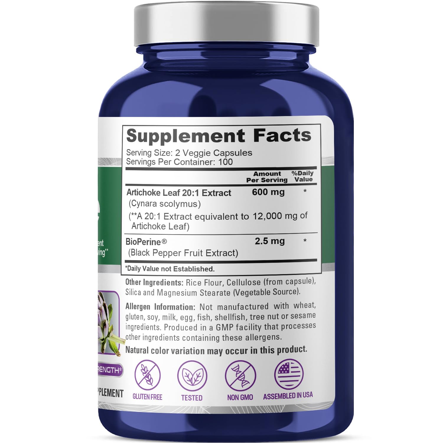 NusaPure Artichaut 20:1 — dose recommandée affichée sur l’étiquette des capsules