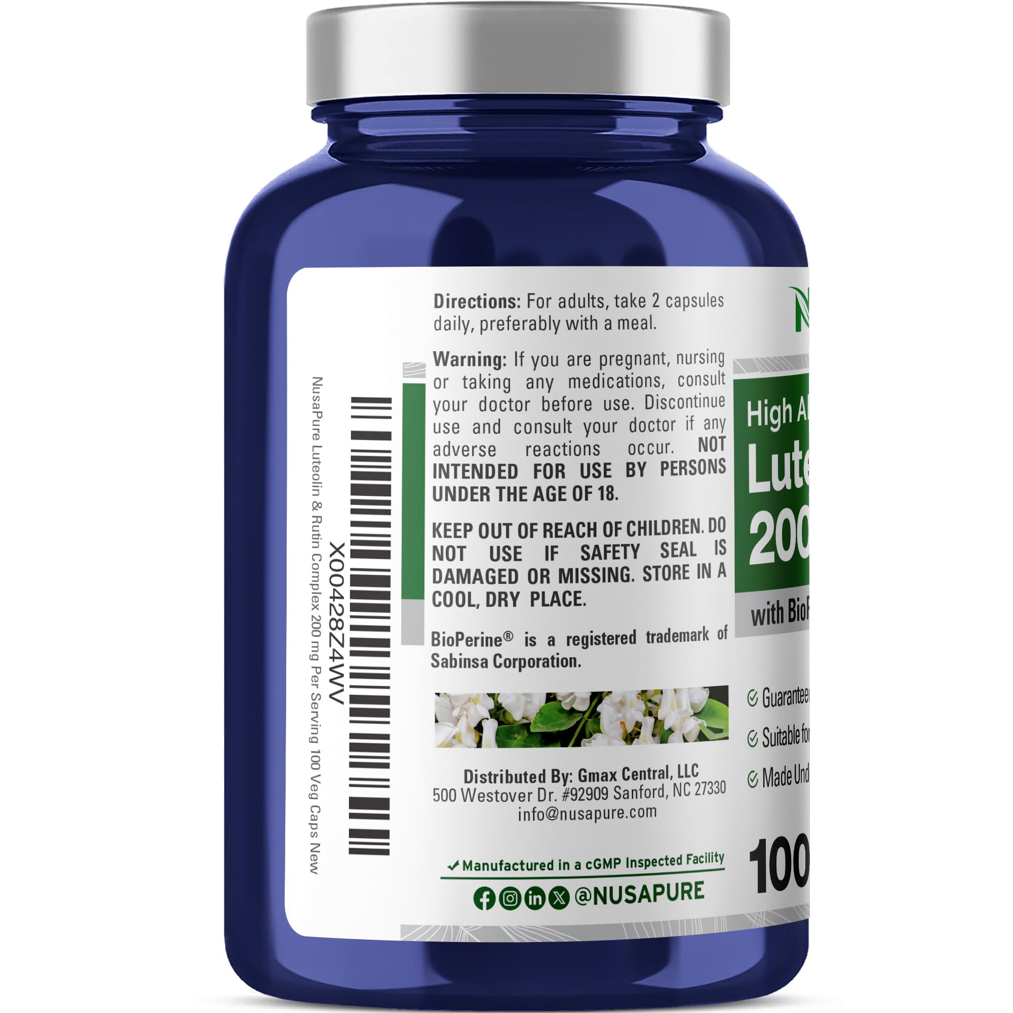 Bioperine intégrée pour favoriser l'absorption des flavonoïdes.