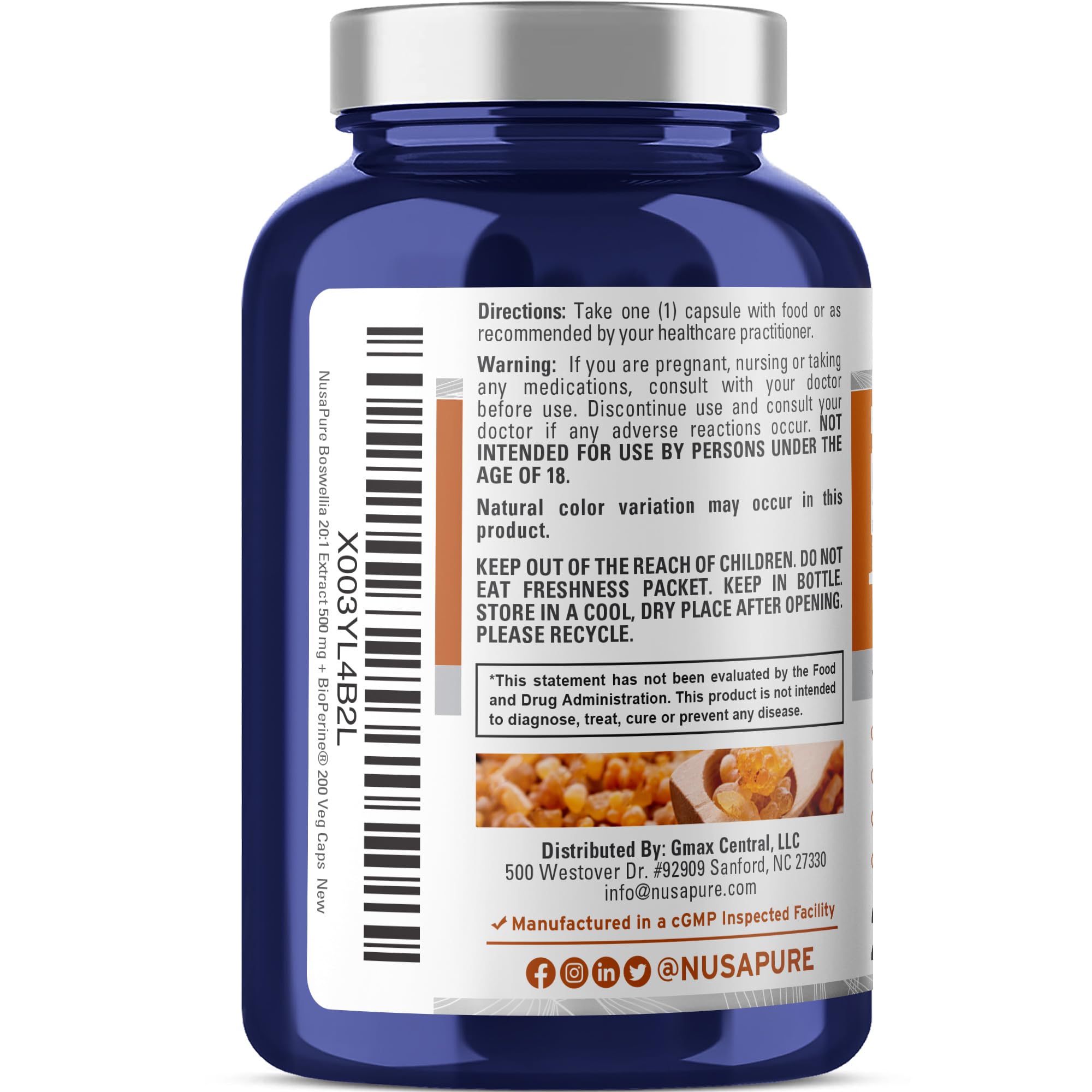 Gélules véganes NusaPure Boswellia Serrata sans OGM, usage pratique