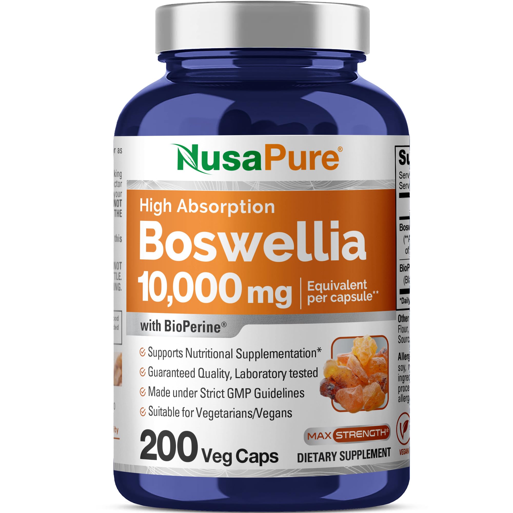 NusaPure Boswellia Serrata - bouteille et capsules, usage quotidien potentiel
