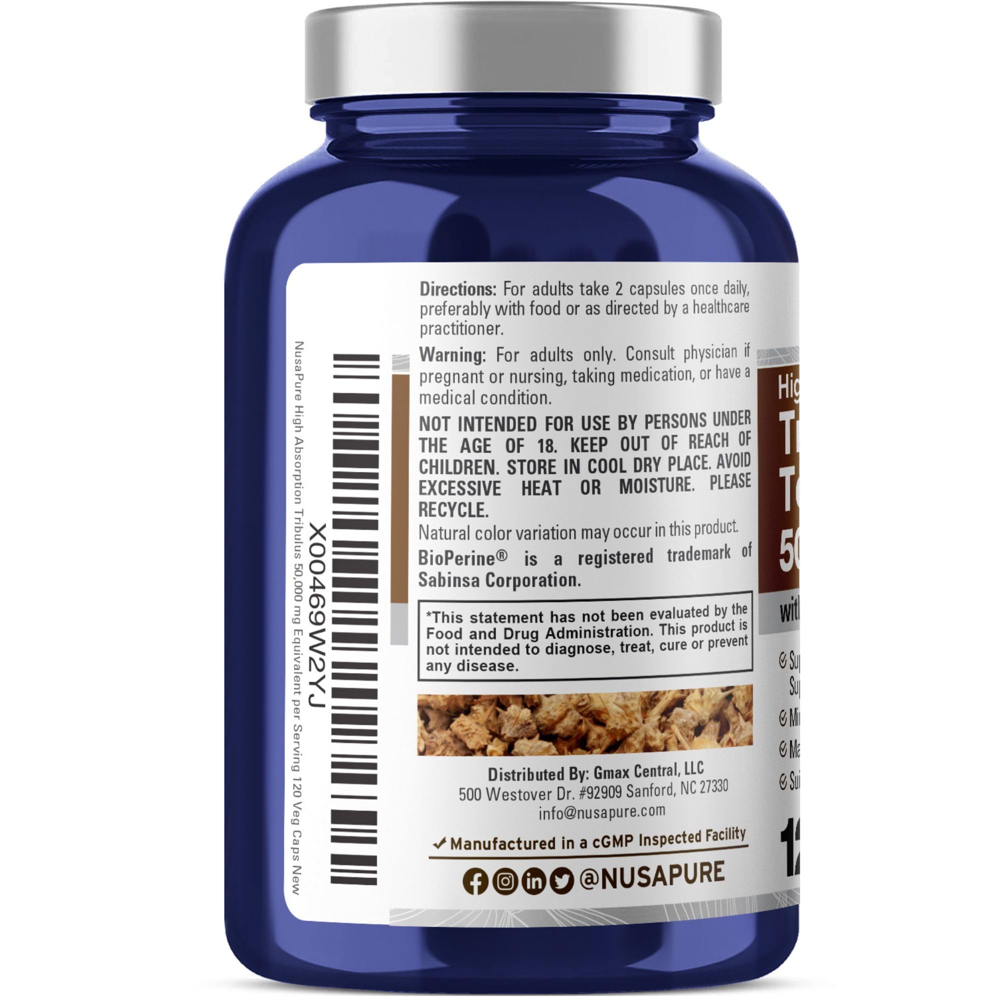 Bouteille NusaPure de 120 capsules, format pratique et prêt à consommer.