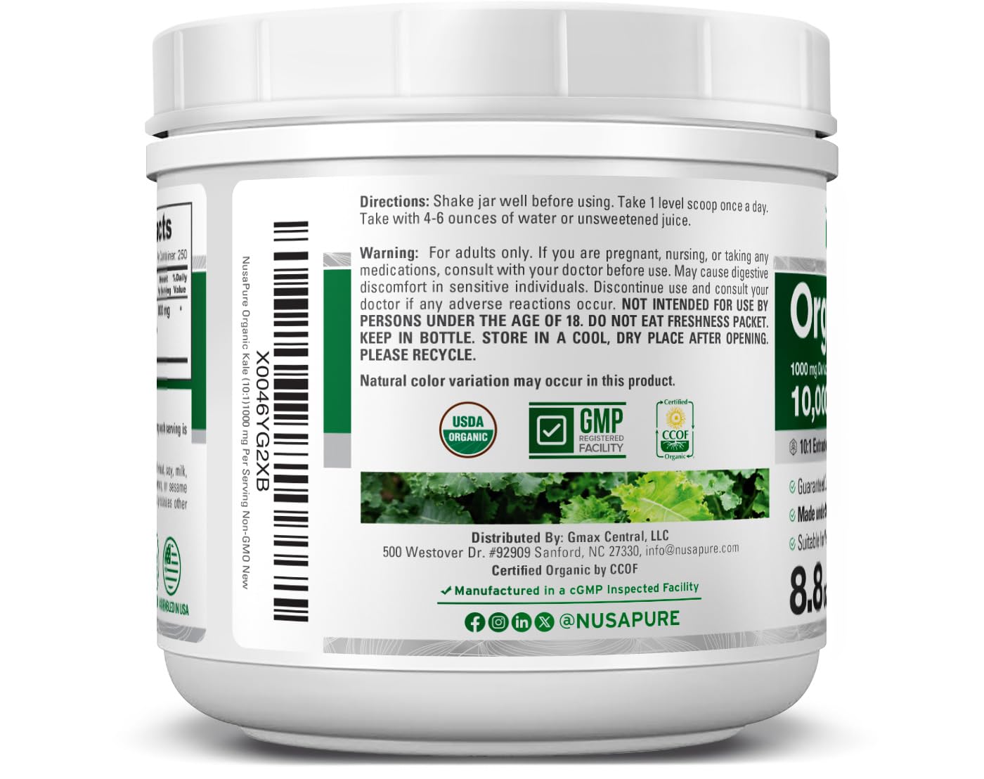 Bouteille kale organique certifiée USDA et cgmp, tracabilité et qualité.