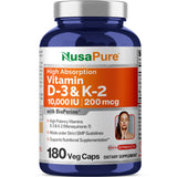 NusaPure bouteille avec gélules K2 MK7 et D3, pratique au quotidien.