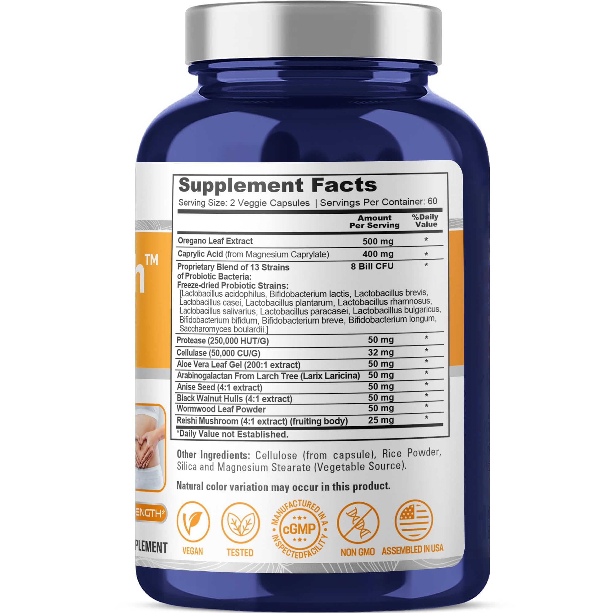 Capsules NusaPure CandiHealth Complex en gros plan, format végétalien pratique.