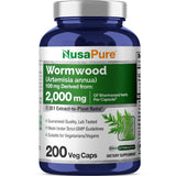 NusaPure Wormwood Capsules bouteille montrant l'emballage pour une utilisation quotidienne.