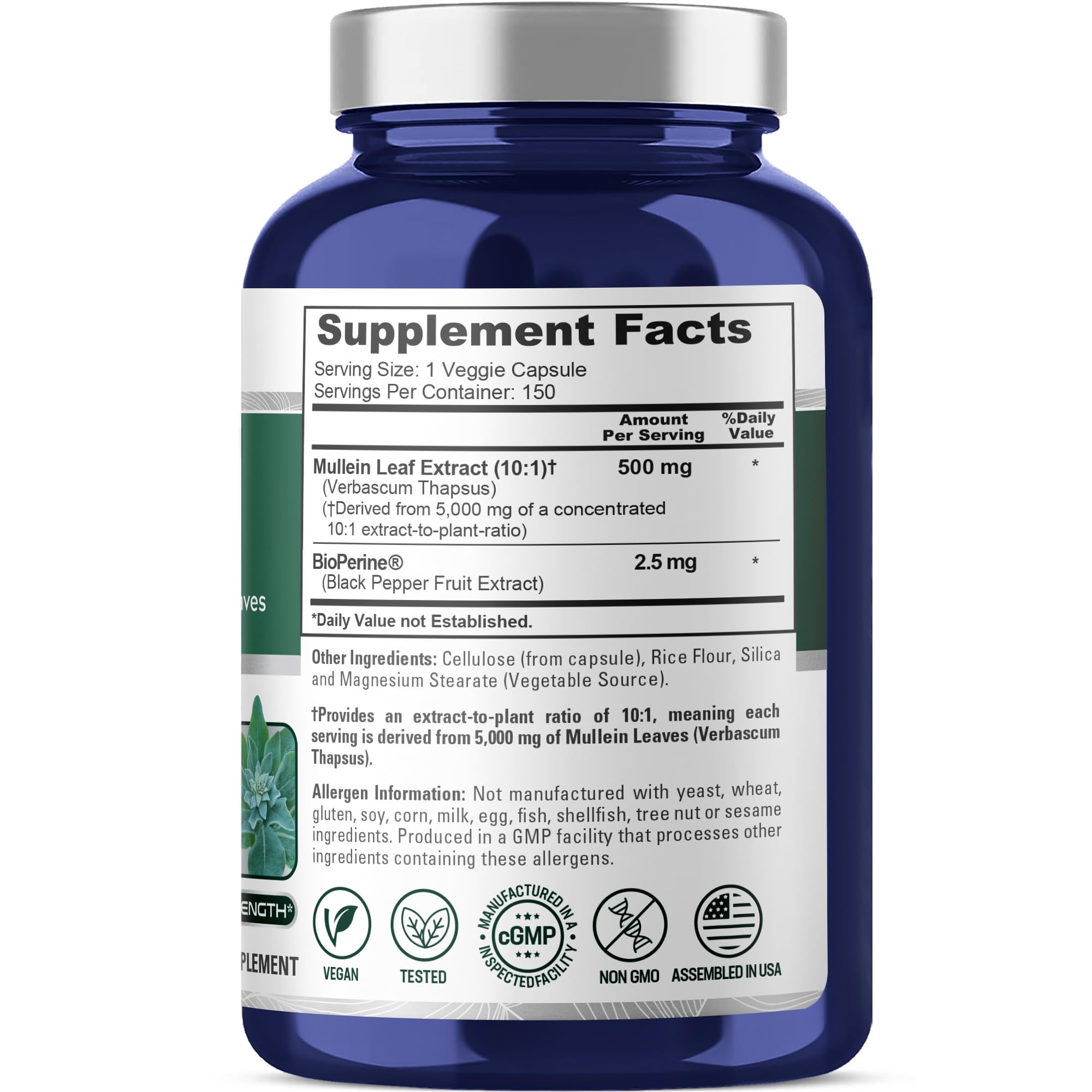 NusaPure capsules-feuille-bouillon-blanc 500 mg équivalent, pratique et vegan