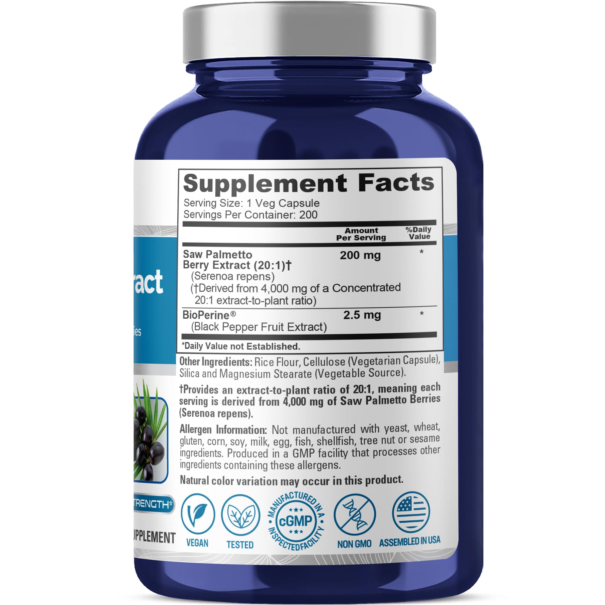 NusaPure Palmetto: capsules vegan 200 pour une longue réserve.