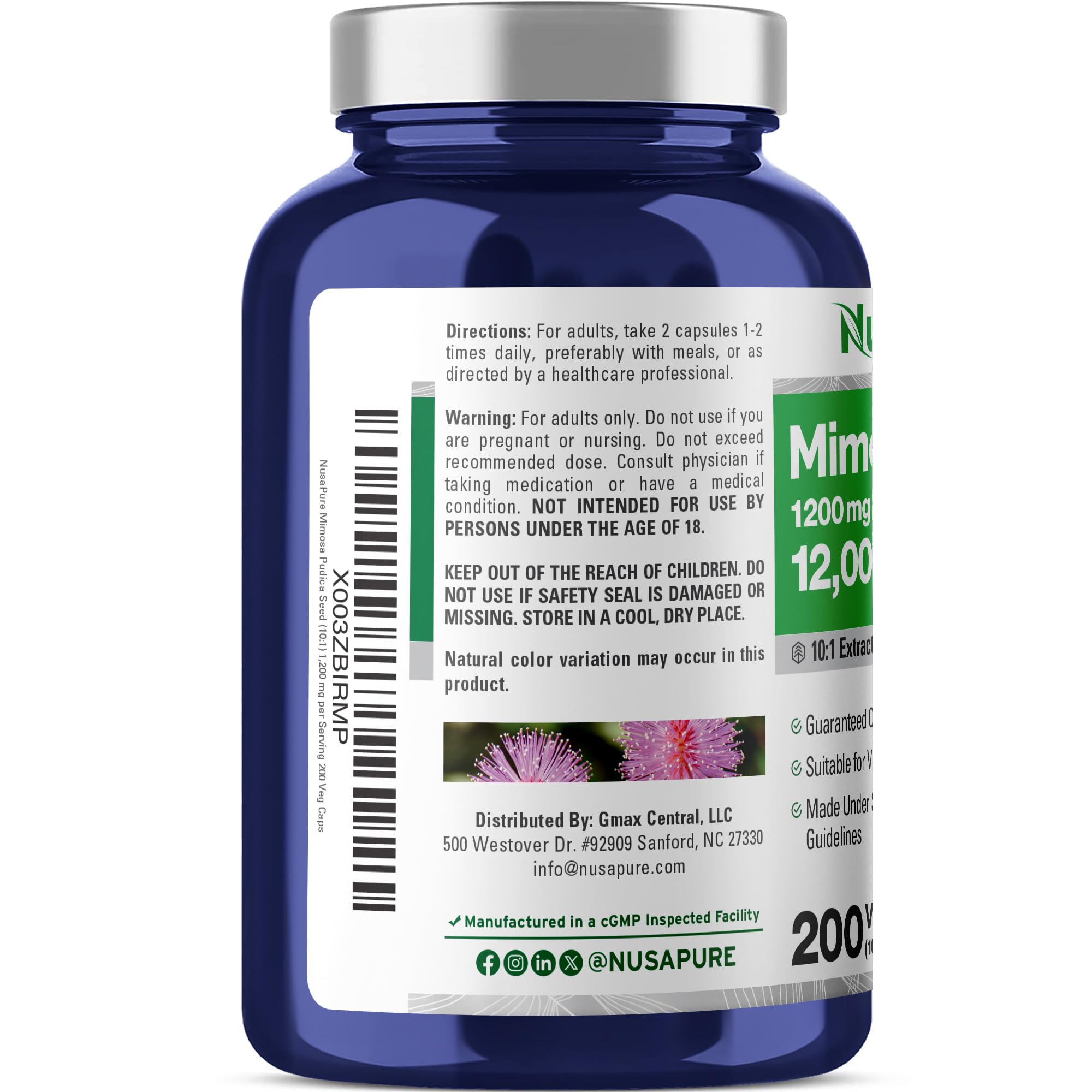 NusaPure Capsules Végétaliennes Mimosa Pudica – Formule simple sans additifs superflus
