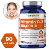 Capsules végétales D3 NusaPure visibles, usage quotidien recommandé.