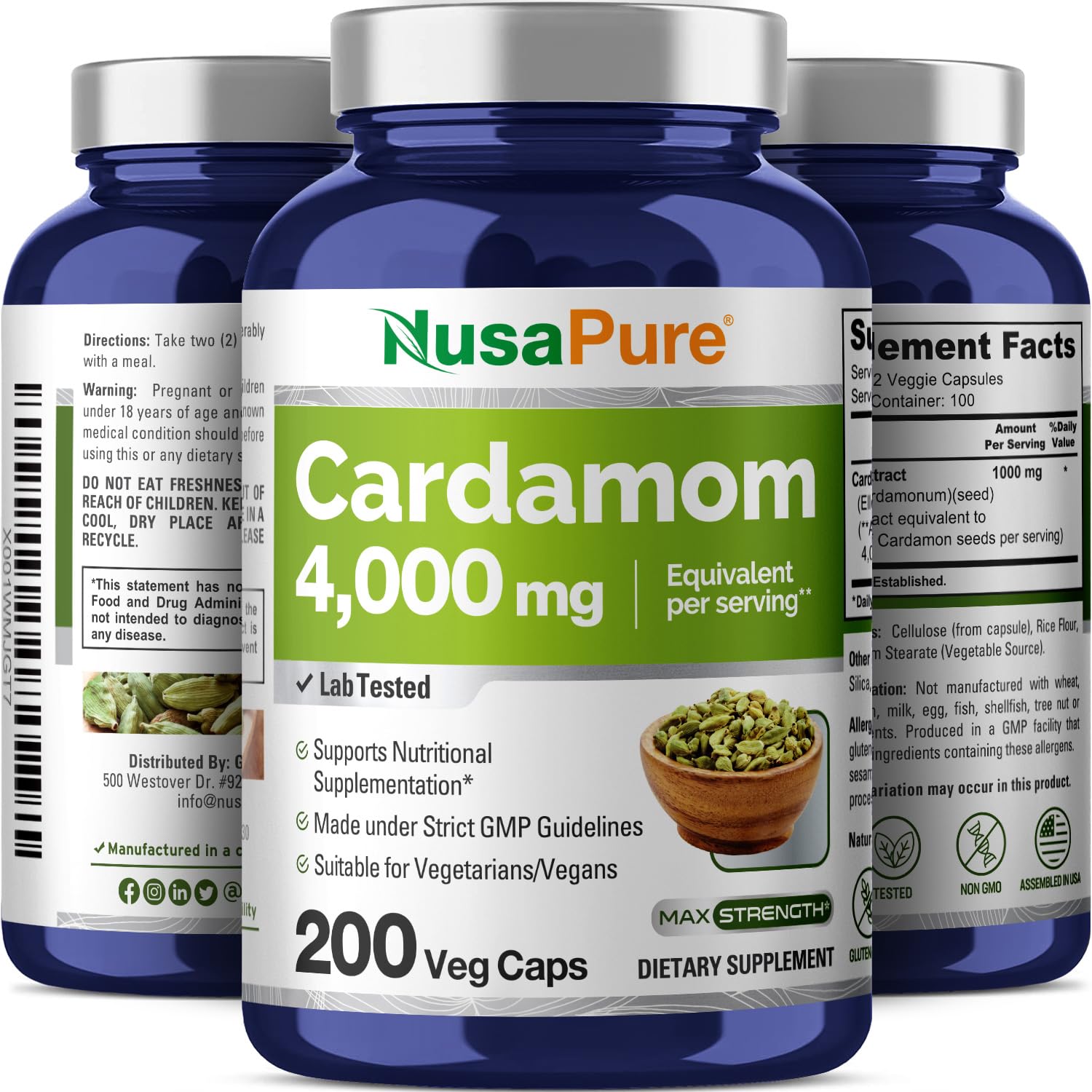 NusaPure Cardamome 4:1 extrait, ingrédients naturels et formulation soignée.