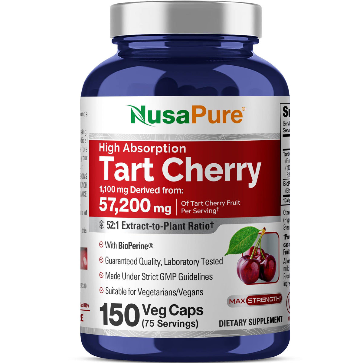 NusaPure Cerise Aigre: bouteille face pour une présentation claire et facile à lire.
