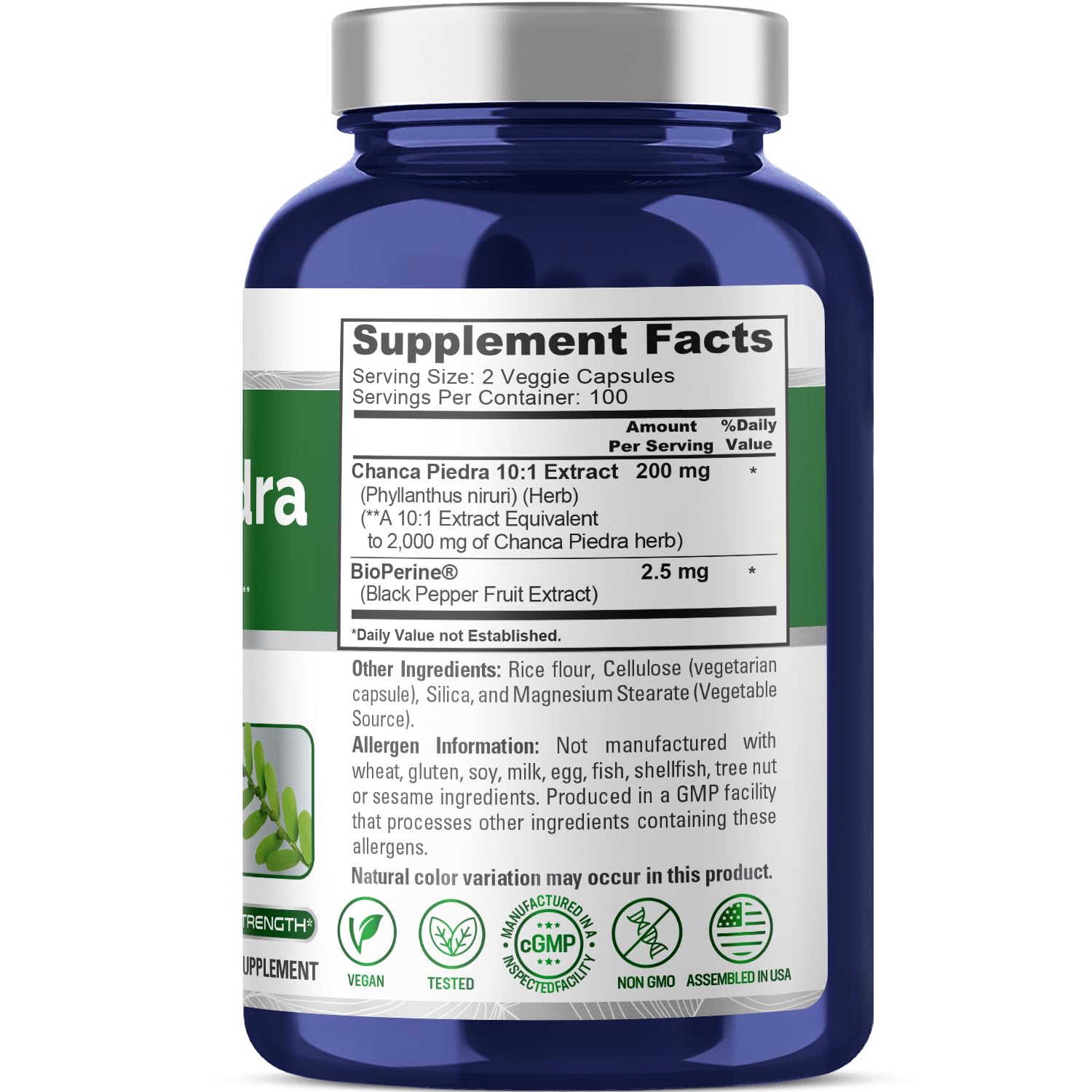 NusaPure Chanca Piedra – Capsules végétales faciles à avaler, adaptées à un mode vegan.