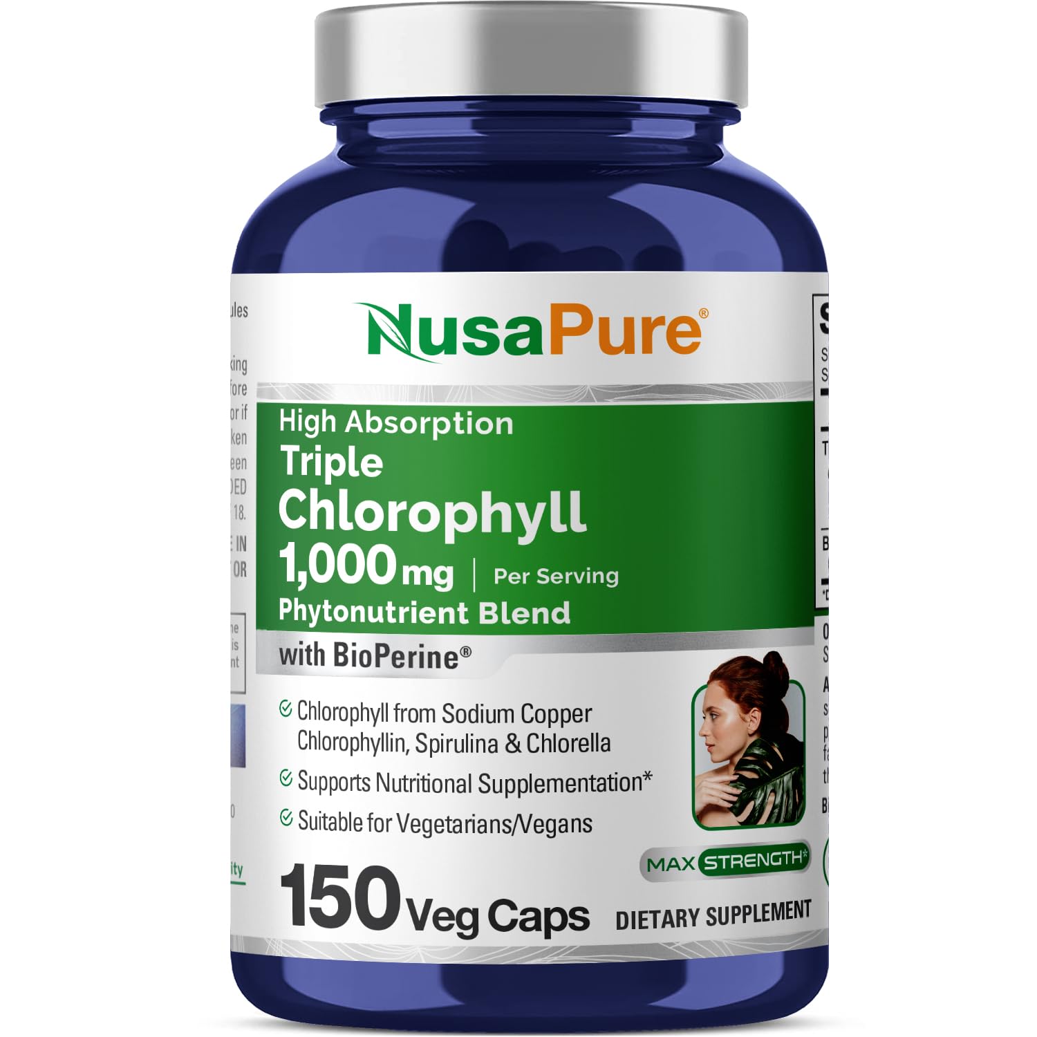 NusaPure chlorophylle haute absorption – bouteille élégante et pratique à transporter