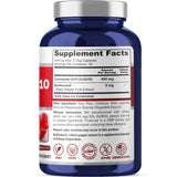Capsules végétales NusaPure CoQ10, 400 mg par portion, pratiques et véganes.