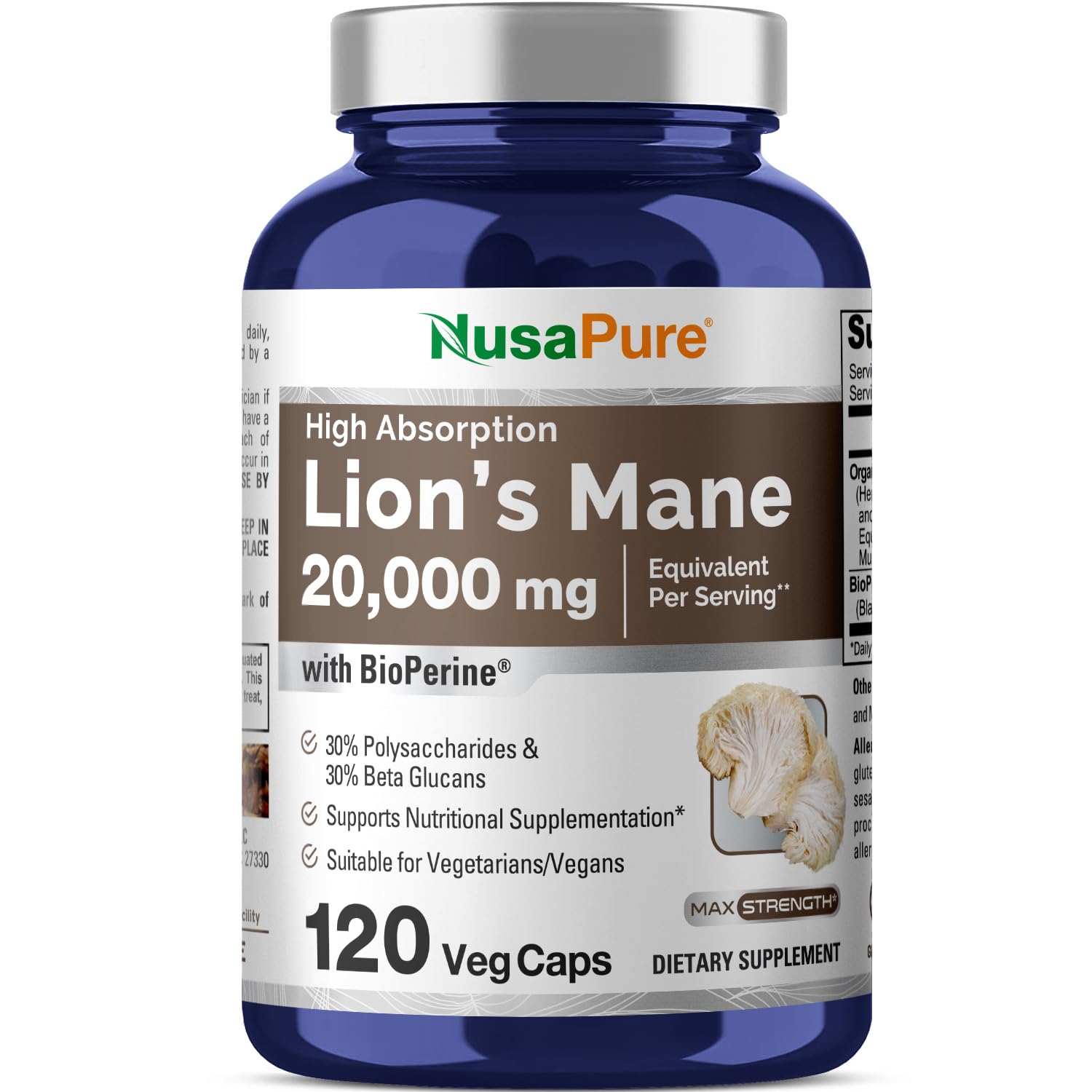 NusaPure Crinière de Lion extrait en bouteille, pratique pour la routine quotidienne.