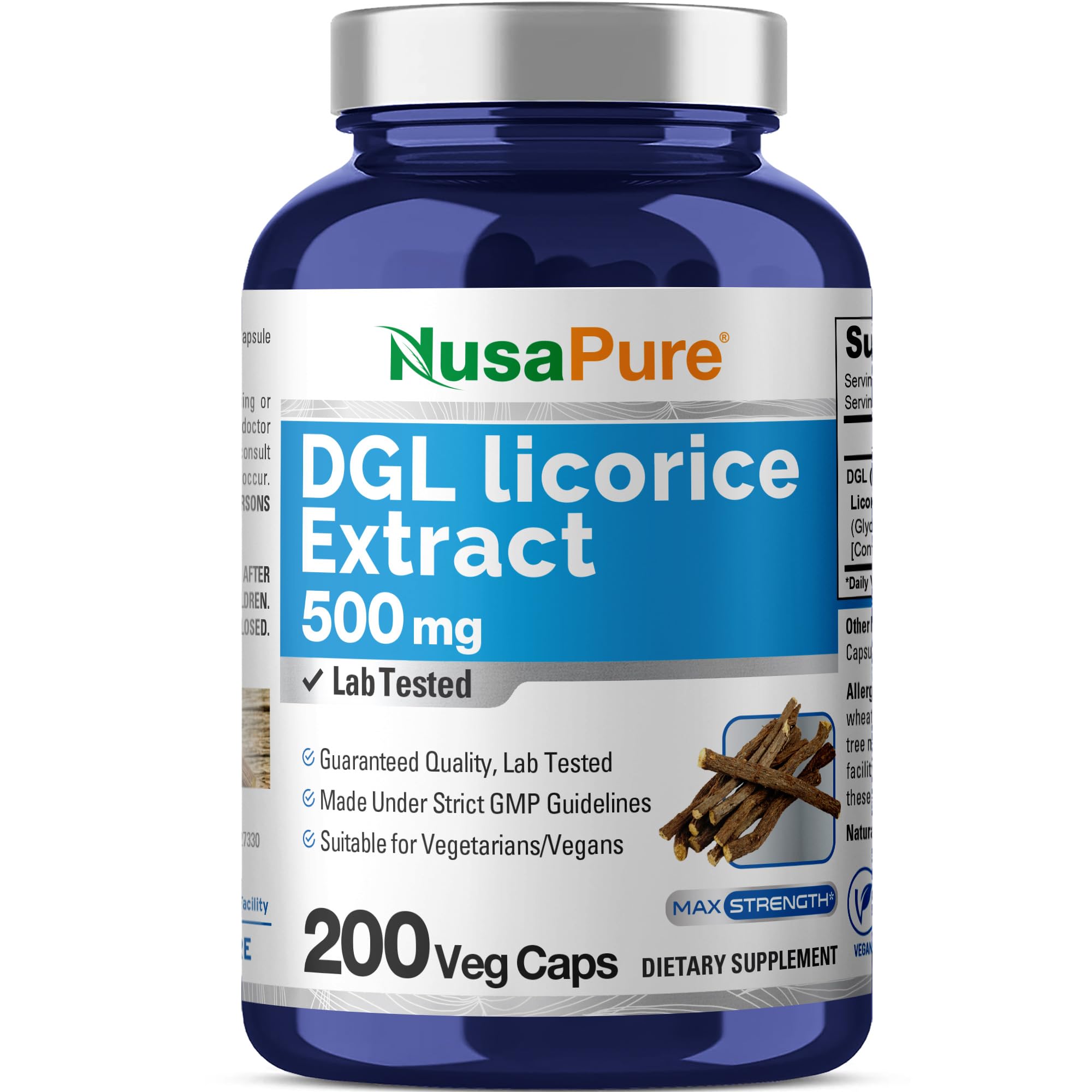 NusaPure DGL Réglisse extrait, bouteille 500 mg, facilité d'utilisation quotidienne