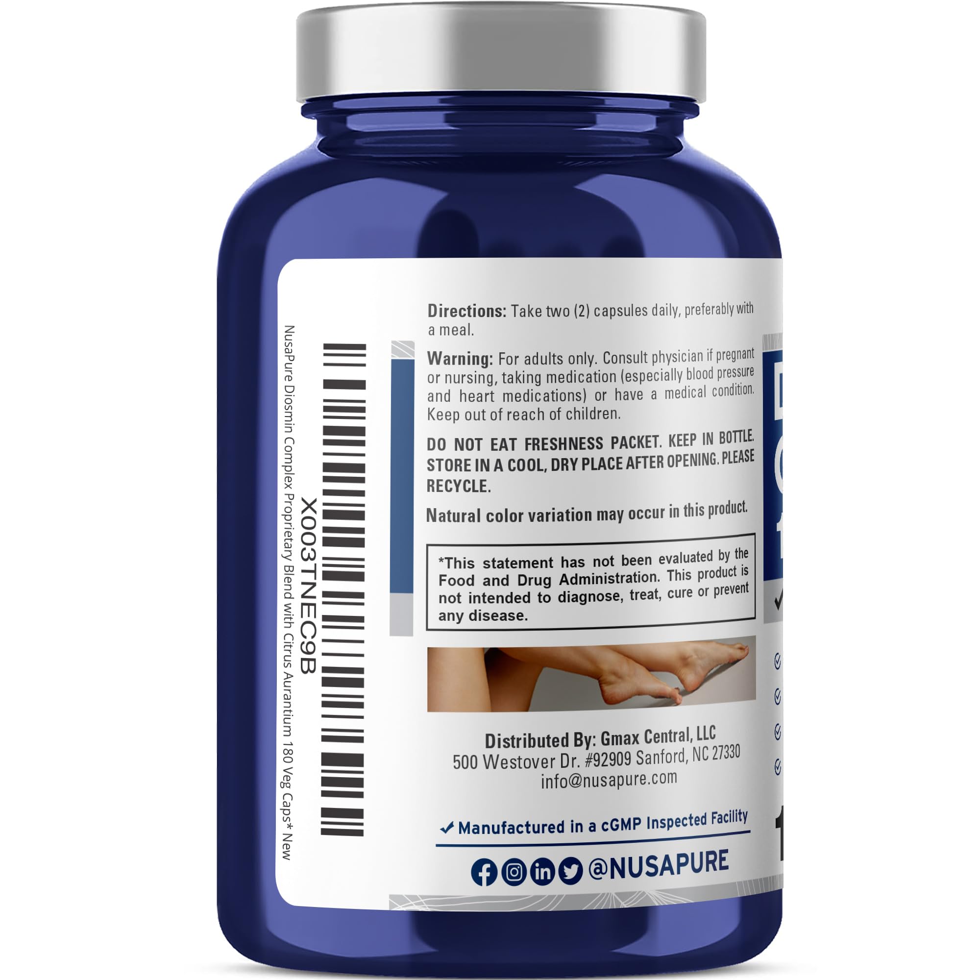 Capsules végétales NusaPure Diosmin Complex adaptées aux régimes véganes