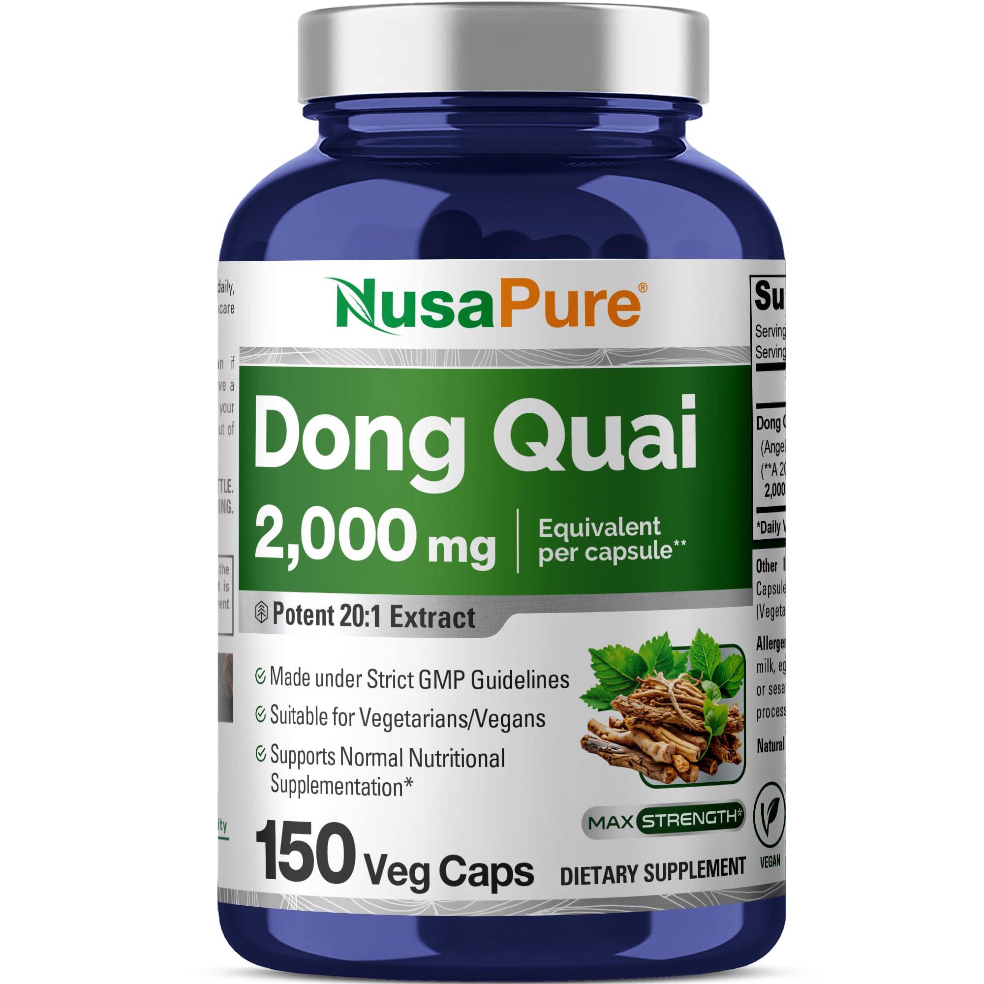 NusaPure Dong Quai : bouteille affichée, soutien végan potentiel pour le quotidien