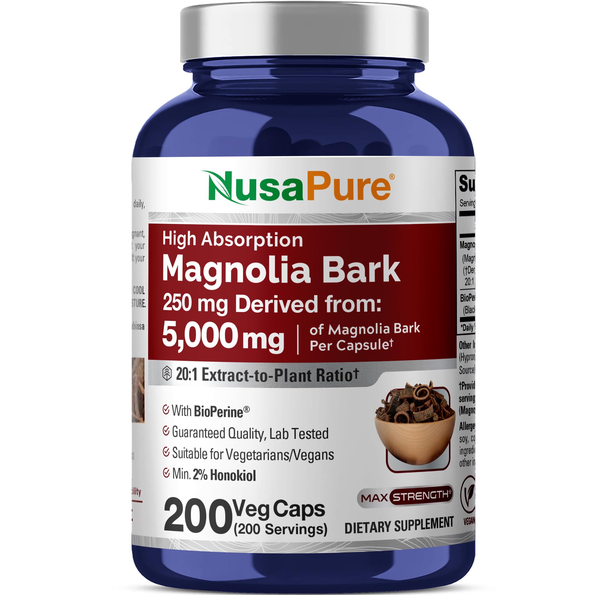 NusaPure étiquette magnolia bark extrait 20:1, haute biodisponibilité