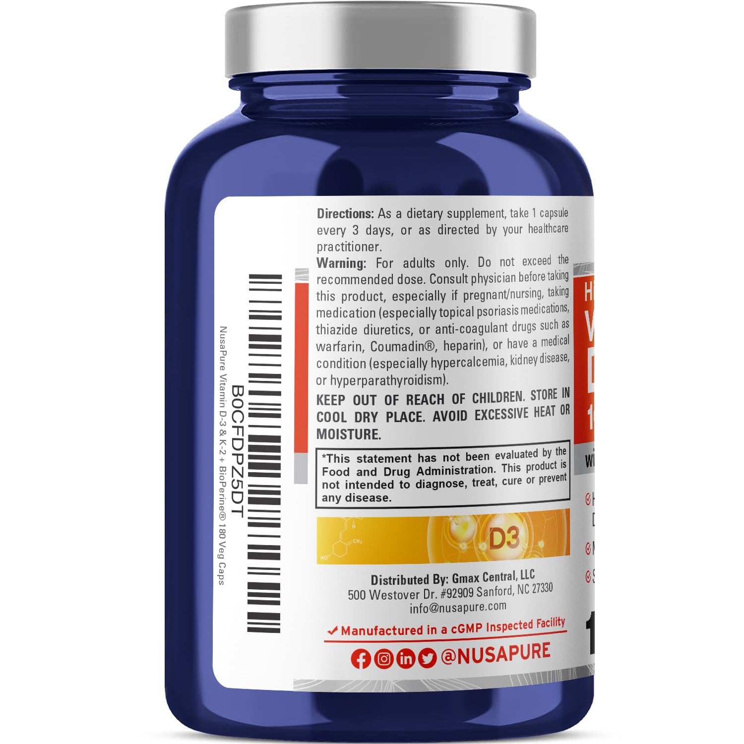 Étiquette Bioperine du flacon, pour une absorption optimisée.