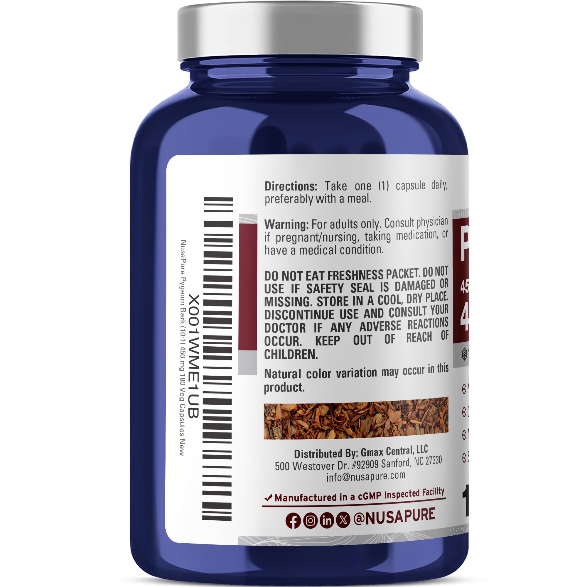 Étiquette claire NusaPure indiquant le dosage pour planifier l'apport.