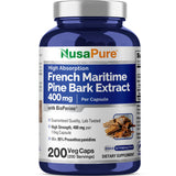 NusaPure Extrait Pin Maritime: bouteille et capsules, soutien antioxydant potentiel.