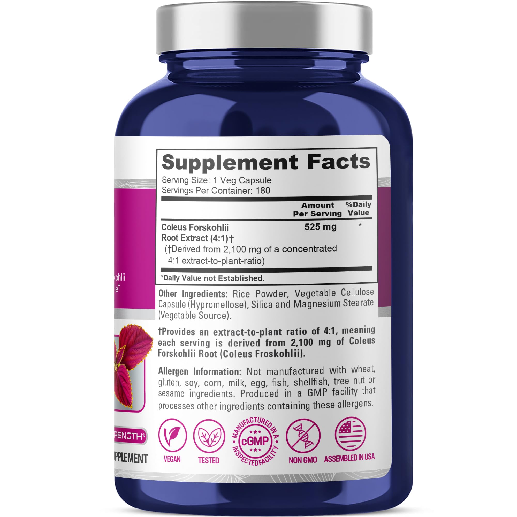 Capsules végétales NusaPure Forskohlii 4:1, faciles à avaler et à emporter.