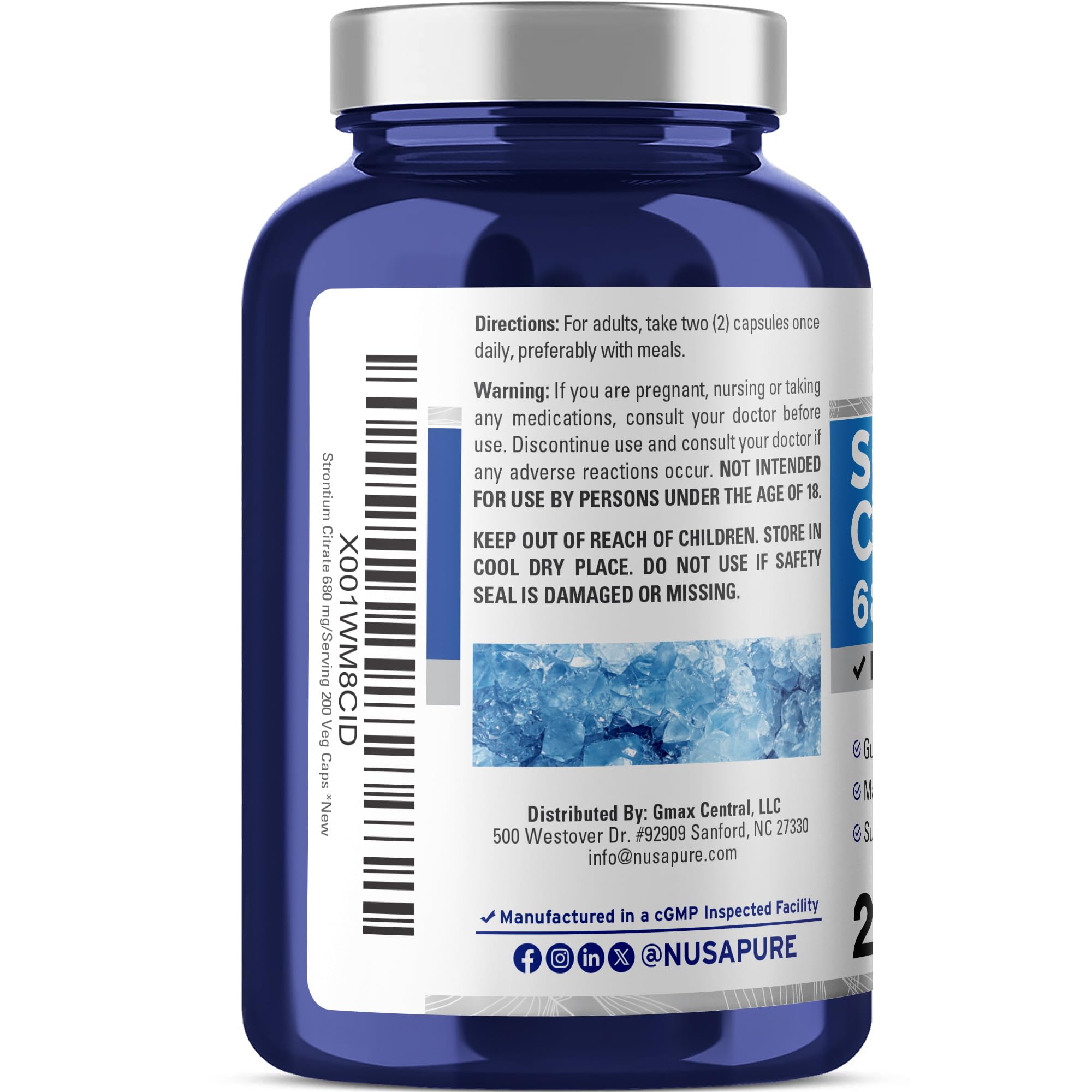 NusaPure Strontium Citrate — gélules 680 mg, format 200 gélules.