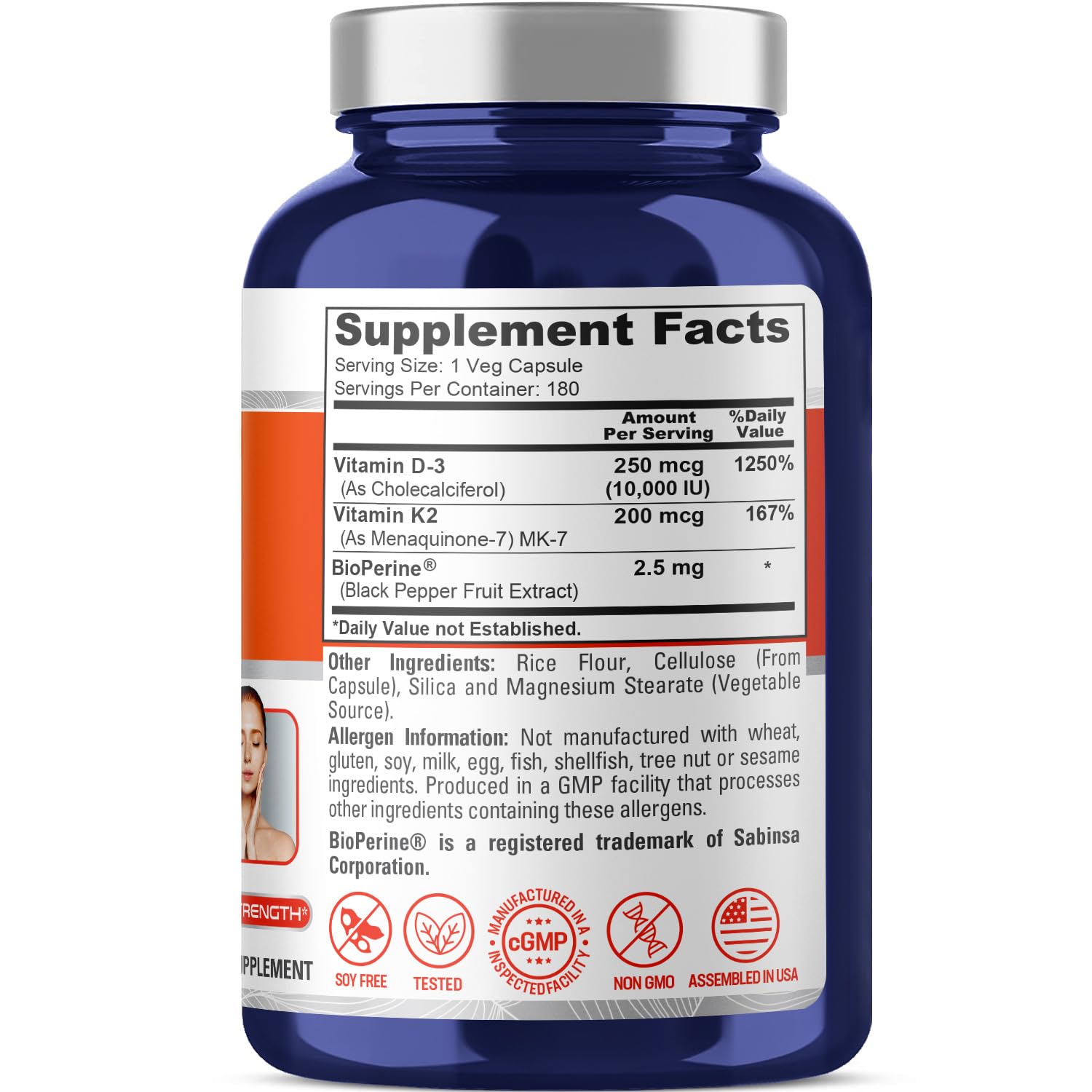 Gélules végétales NusaPure K2 MK7 et D3, dosage clair et efficace.
