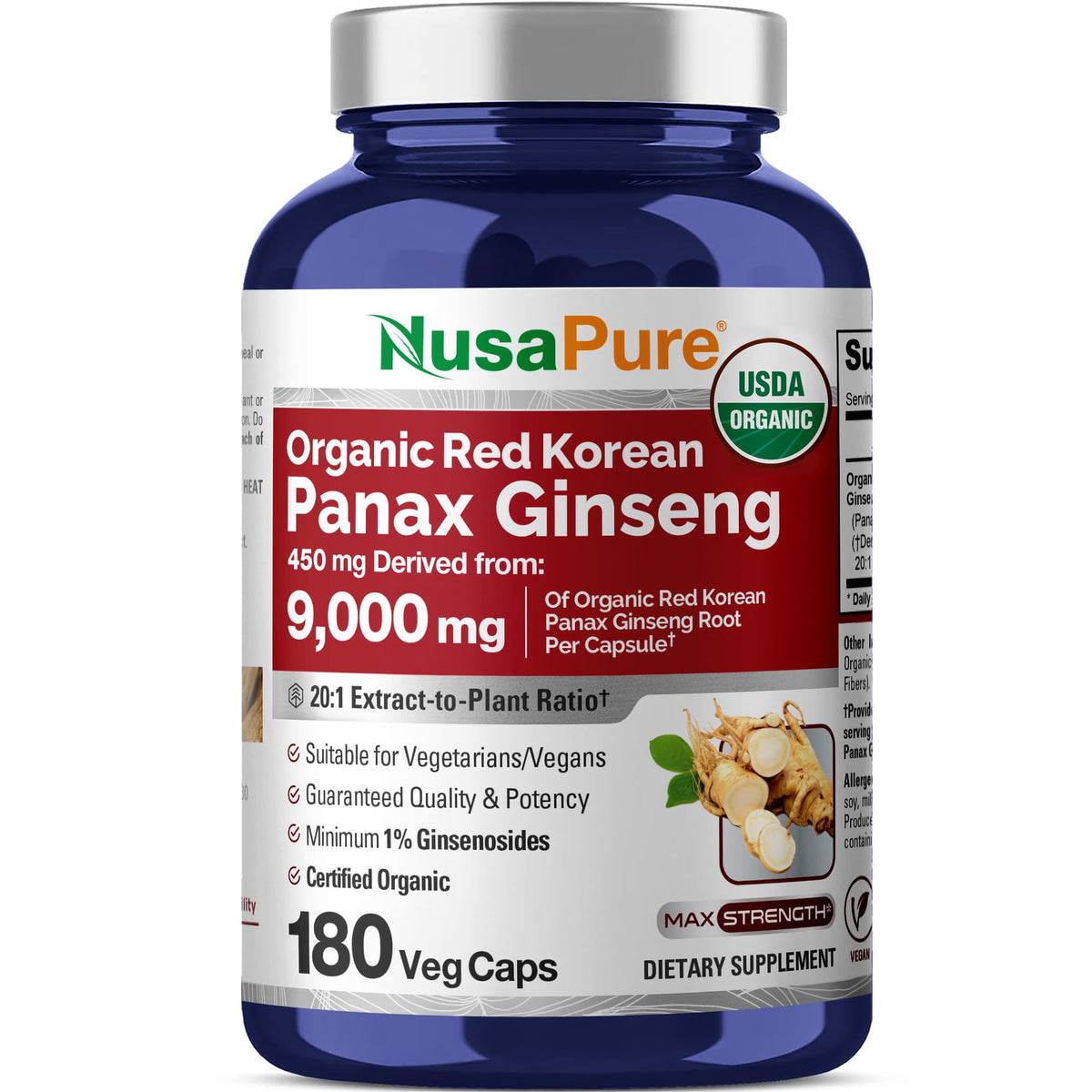 NusaPure Ginseng Rouge Coréen en bouteille, soutien potentiel d’énergie quotidienne.