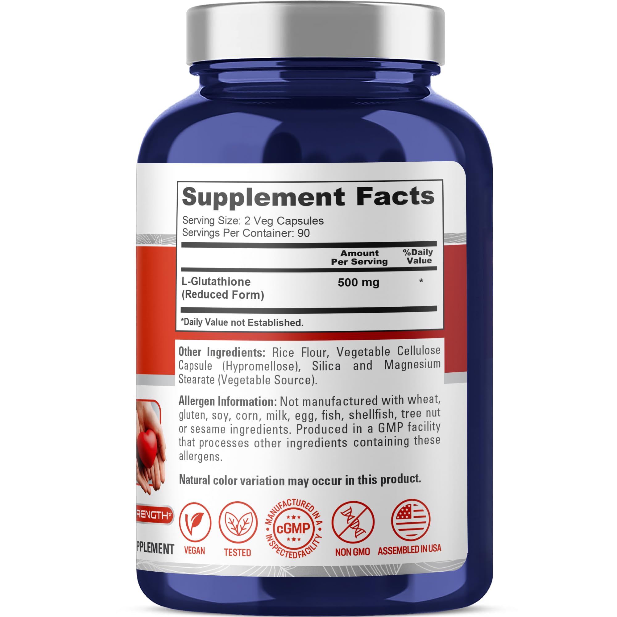Gélules véganes NusaPure Glutathion Réduit 500 mg, emballage pratique