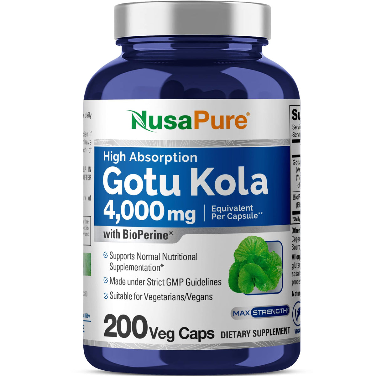 NusaPure Gotu Kola – capsules 20:1, équivalent 4000 mg, usage quotidien potentiel