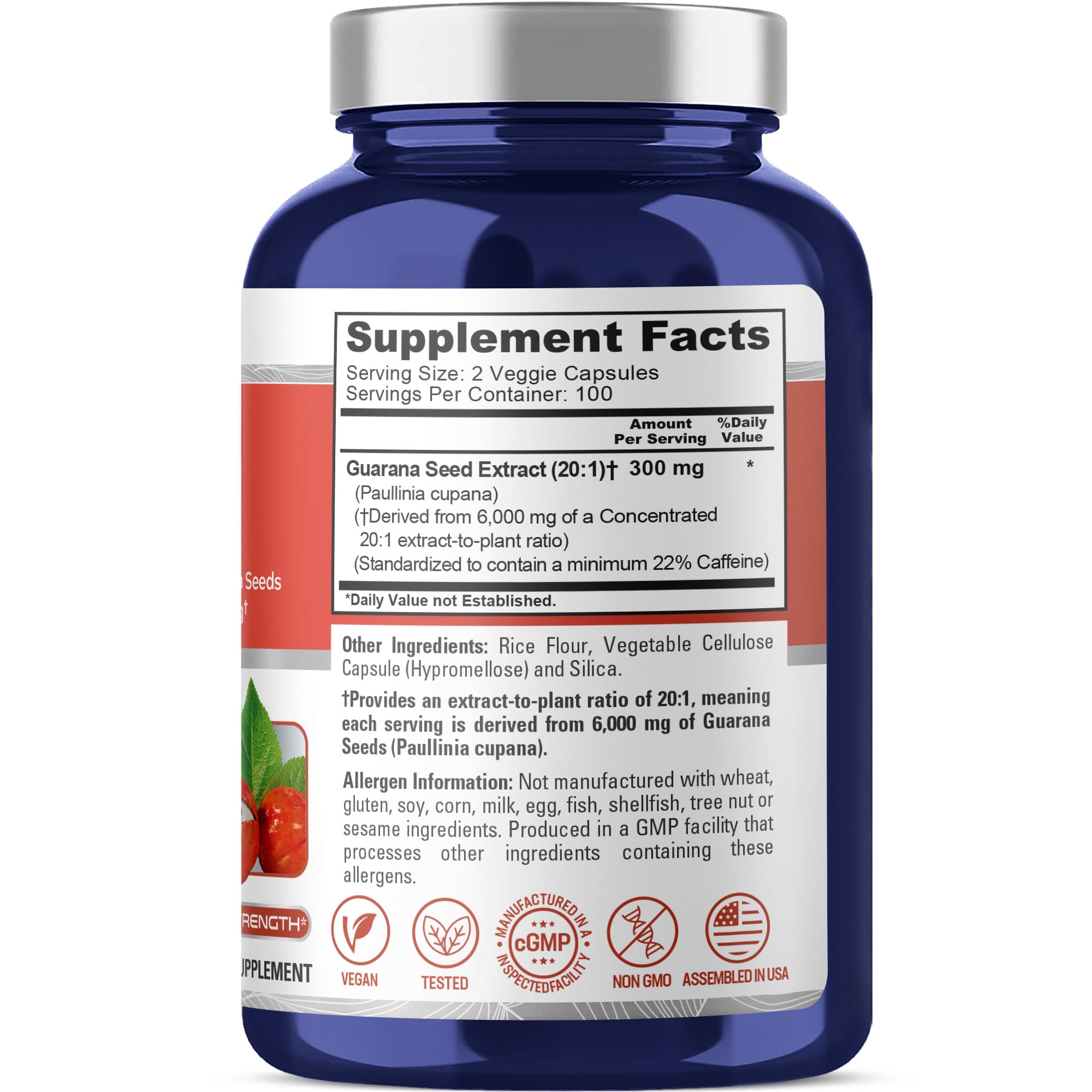 NusaPure Guarana Extrait — capsules végétales: soutien énergétique durable pour activités quotidiennes.