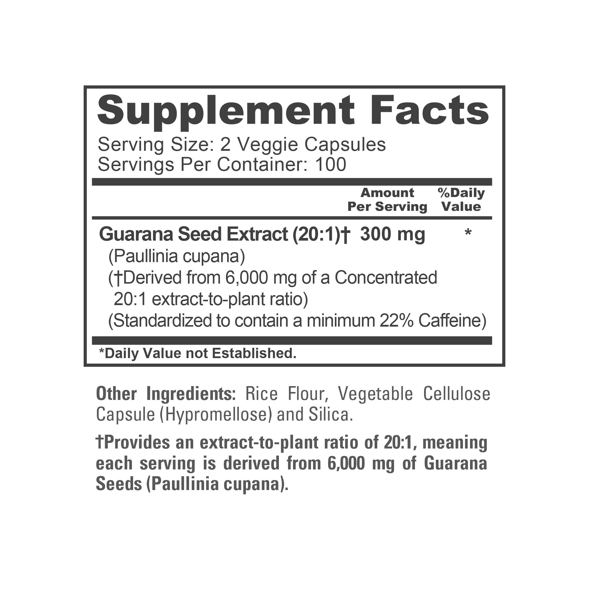 NusaPure Guarana Extrait — tableau nutrition: informations claires pour faire un choix.