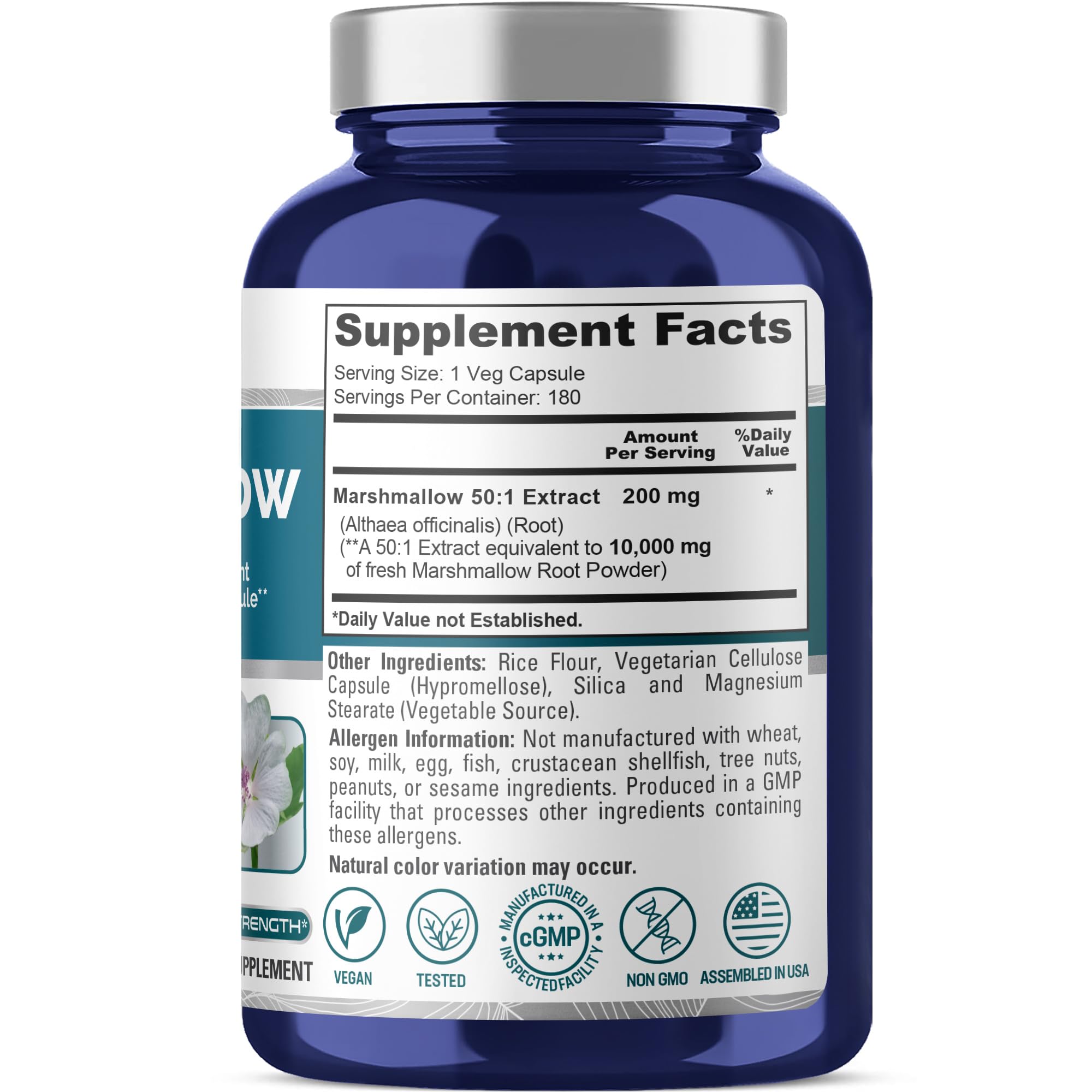 NusaPure guimauve extrait 50:1, 180 capsules pour 180 jours