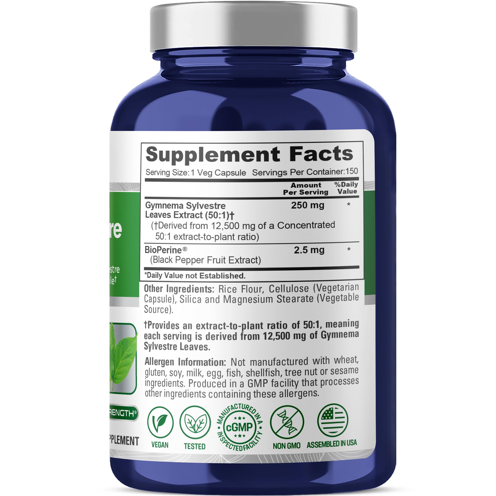 NusaPure Gymnema Sylvestre - capsules véganes équivalent 12 500 mg par capsule.