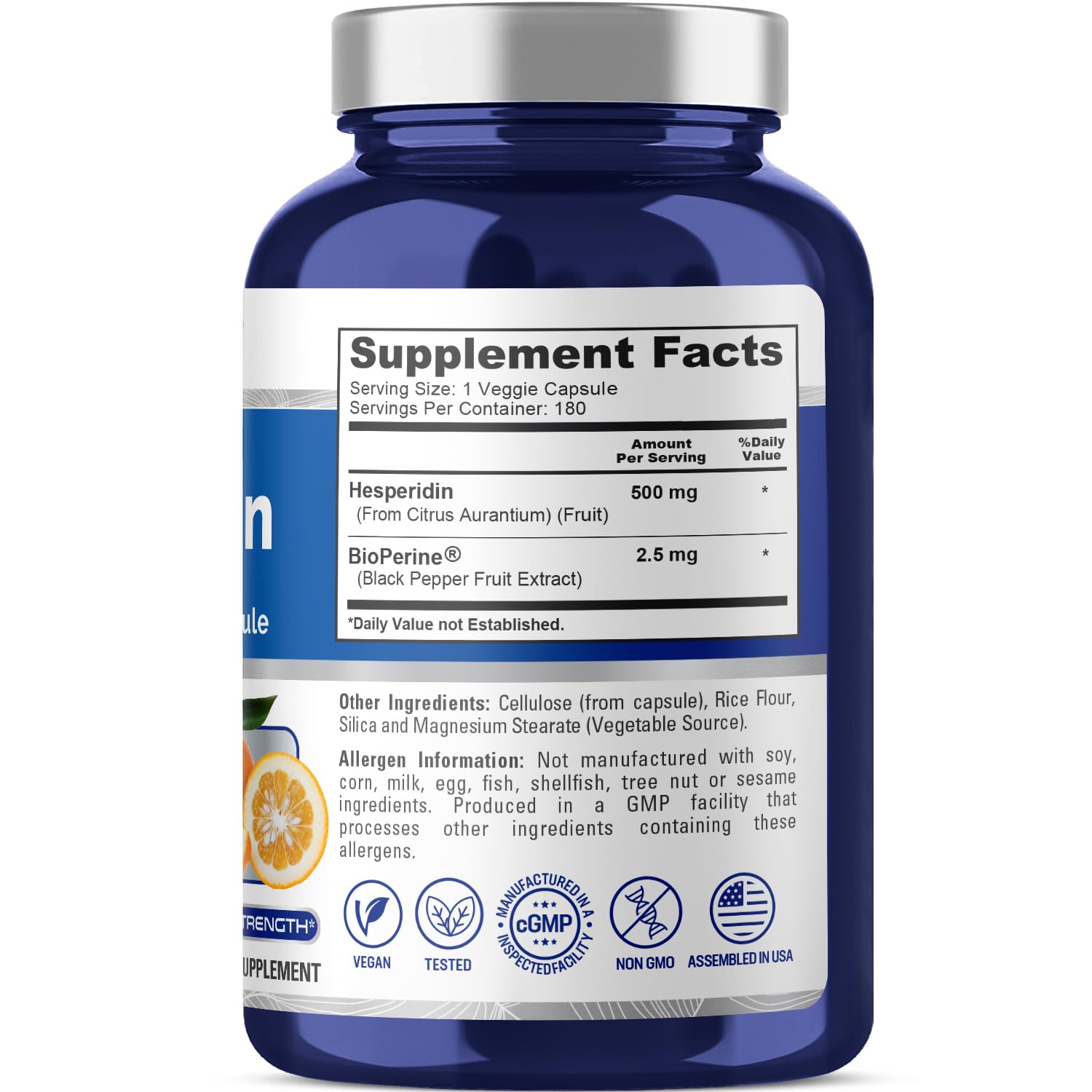 NusaPure Hesperidine capsules végétales 180, dose pratique.