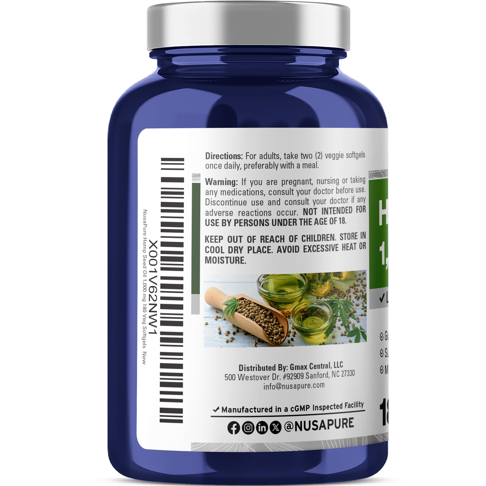 NusaPure capsules huile chanvre 1000 mg, formulation végétale et pratique.
