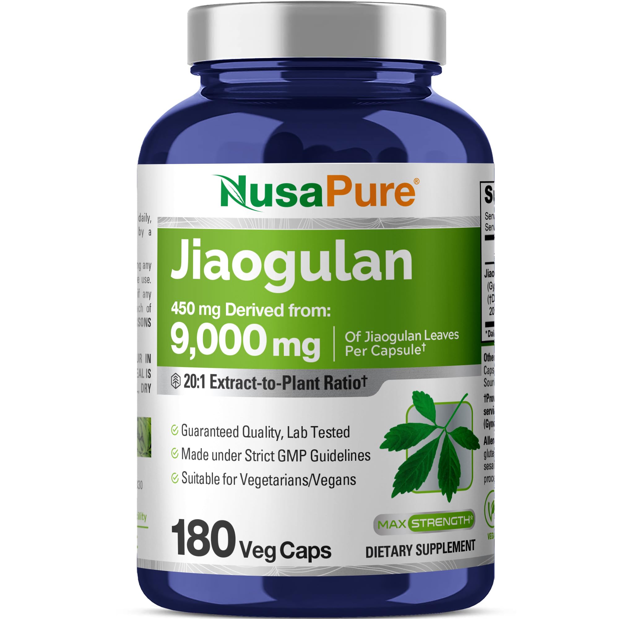 NusaPure Jiaogulan 20:1 extrait dans bouteille, complément végétal prêt à l'emploi.