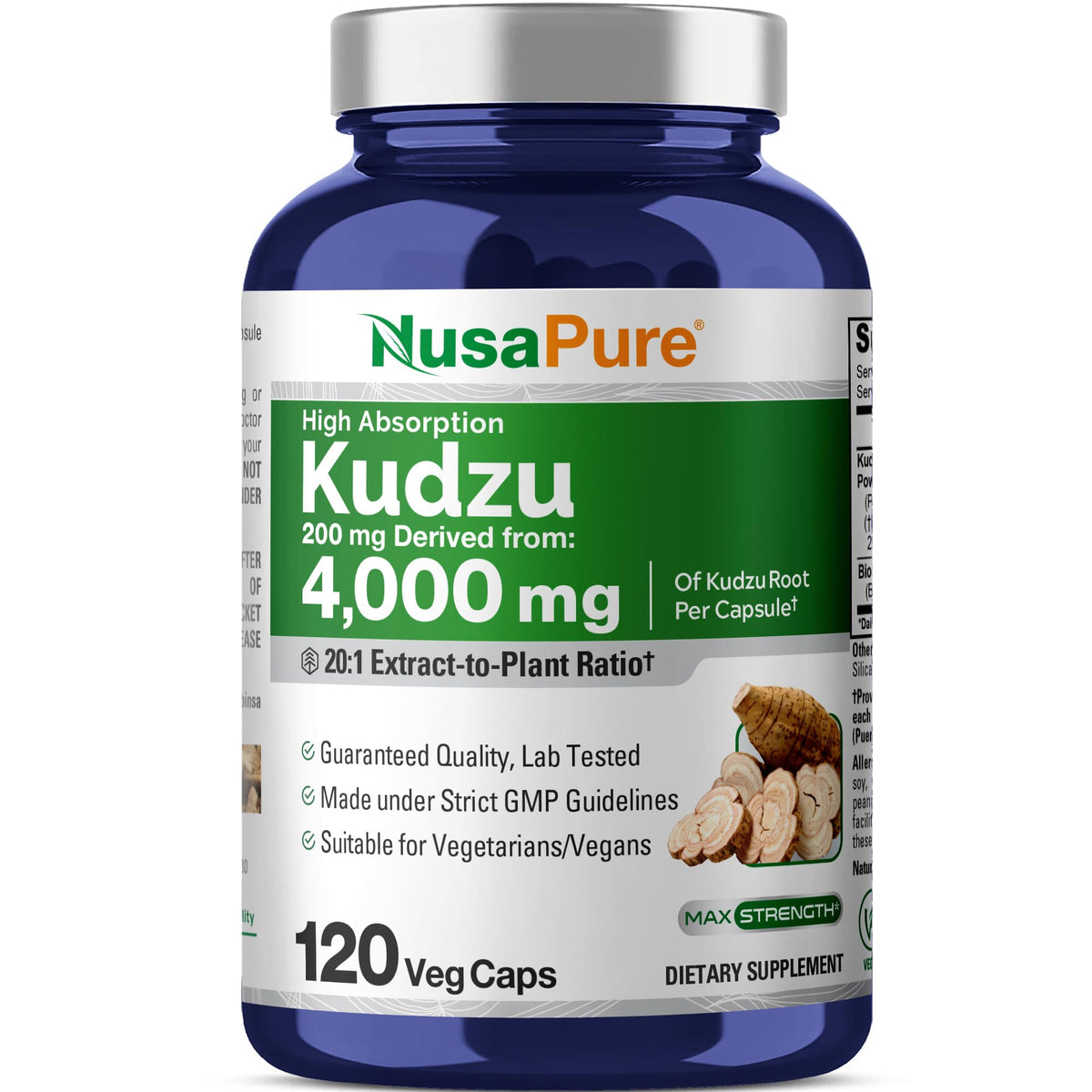 NusaPure Kudzu extrait 20:1 en bouteille, format pratique pour une utilisation quotidienne.