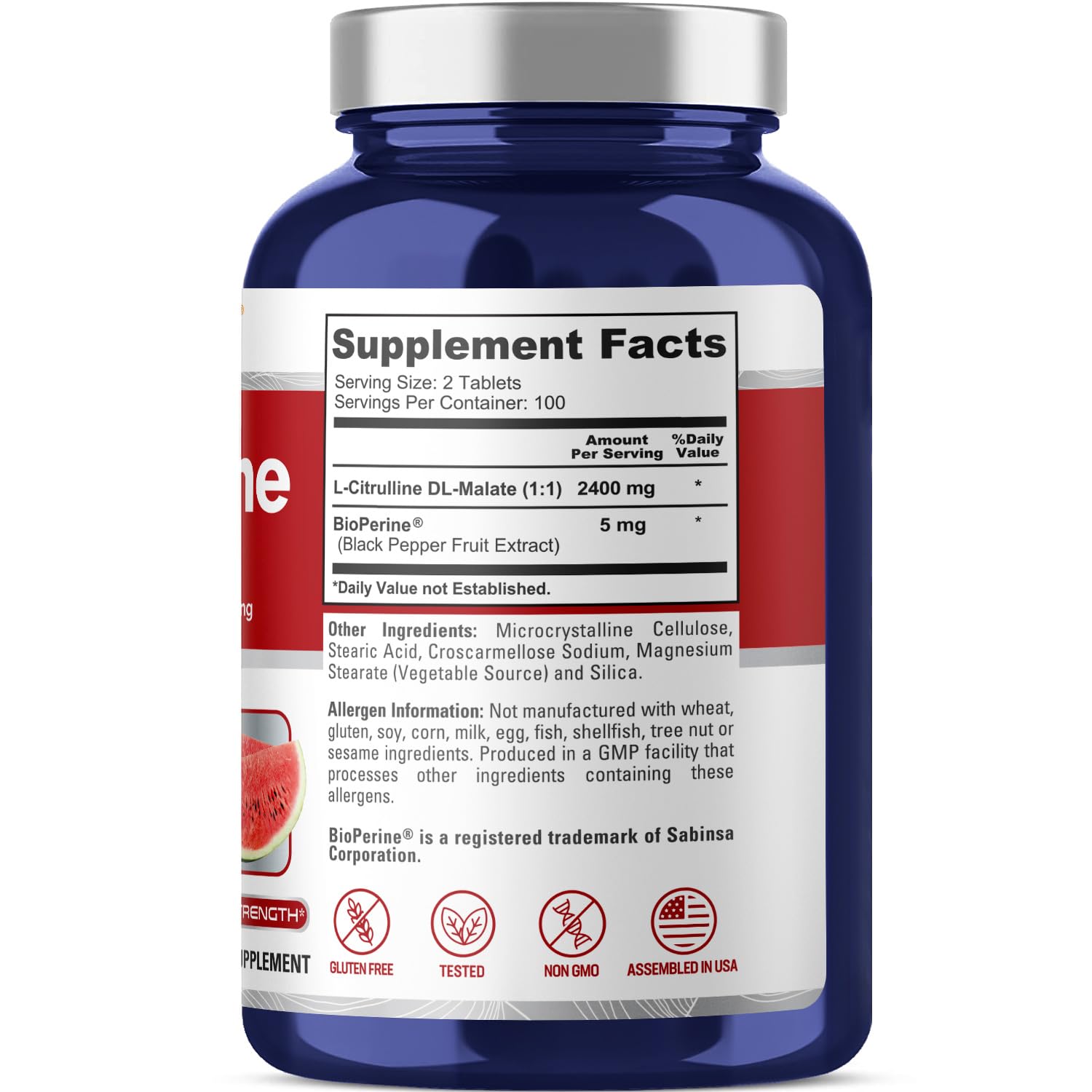 Comprimés L-Citrulline 2400mg en bouteille, 200 comprimés, apport durable pour la routine sportive
