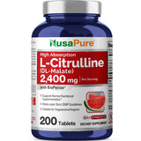 NusaPure L-Citrulline 2400mg, bouteille de comprimés végétariens, idéal pour les séances d'entraînement