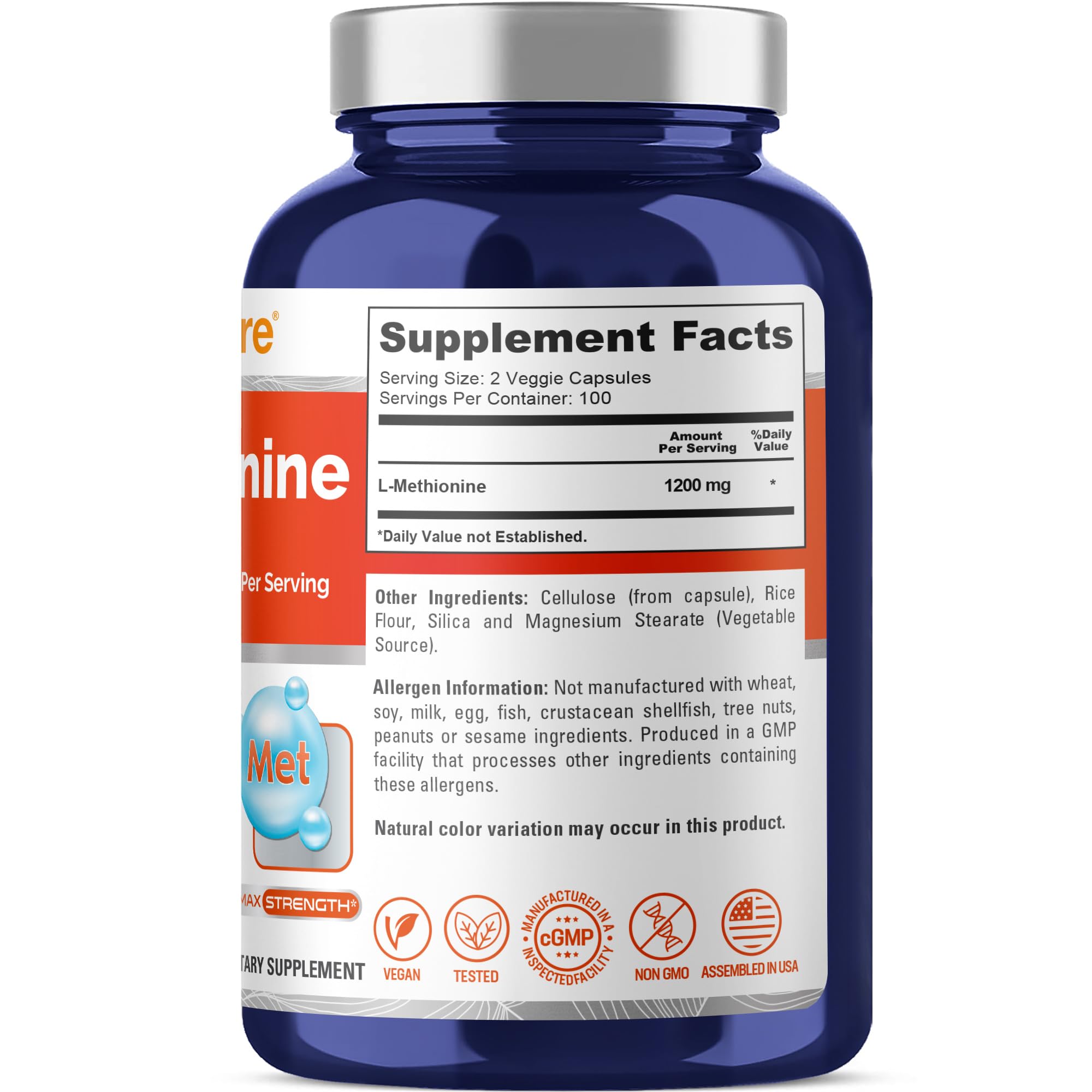 NusaPure L Méthionine 1200 mg – capsules faciles à prendre au quotidien.