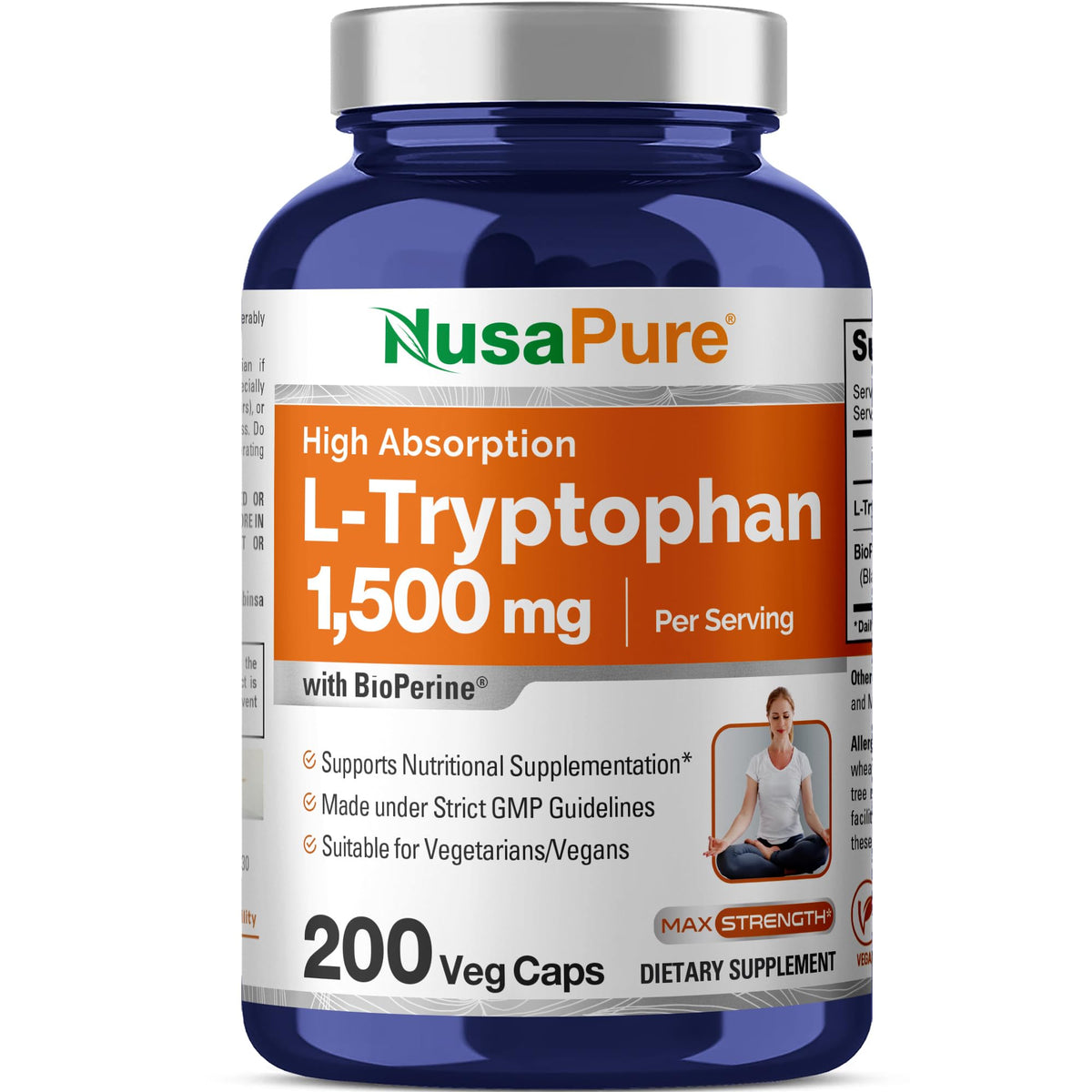 NusaPure L-Tryptophane – dose principale pour soutien végétalien et absorption élevée.